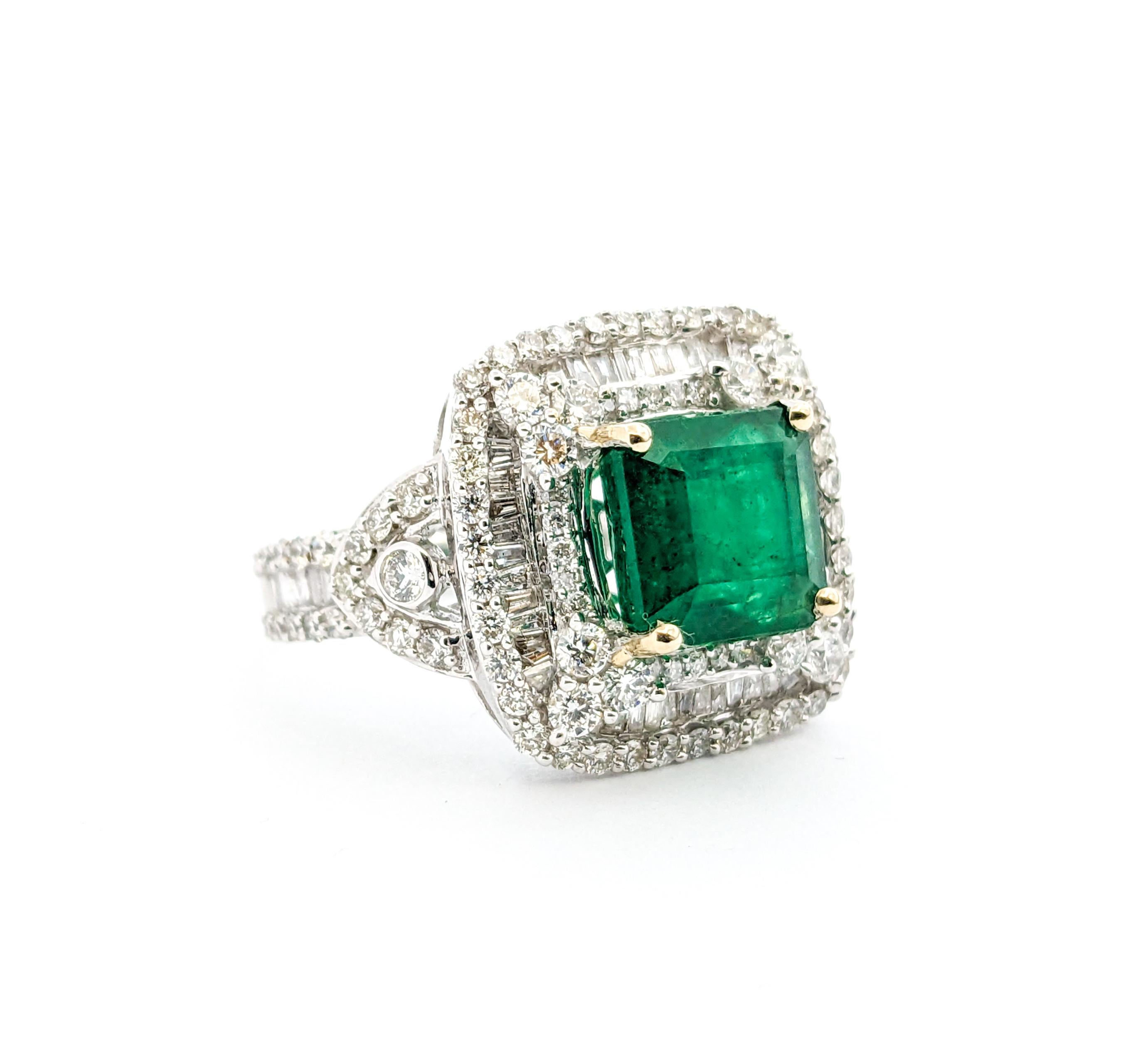 3.84ct Emerald & 2.31ctw Diamond Ring In White Gold For Sale 1