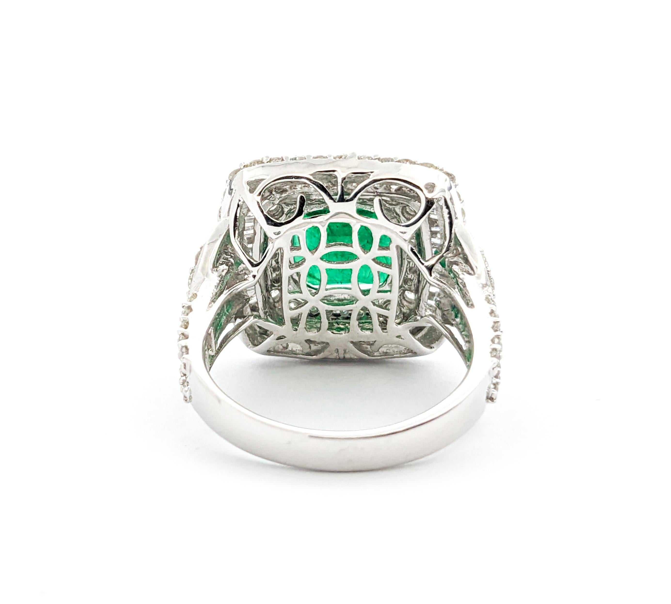 3.84ct Emerald & 2.31ctw Diamond Ring In White Gold For Sale 2