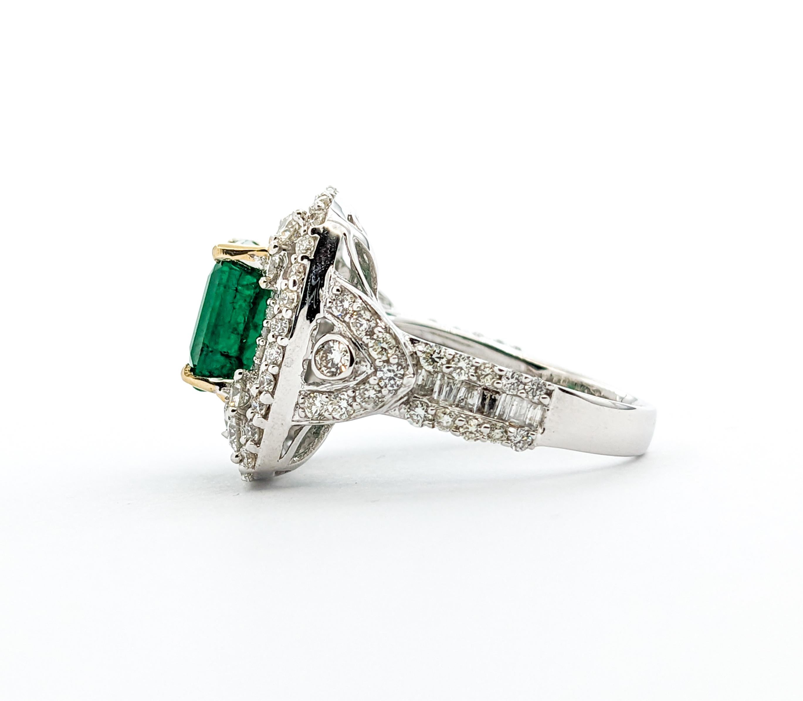 3.84ct Emerald & 2.31ctw Diamond Ring In White Gold For Sale 3