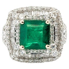 3.84ct Emerald & 2.31ctw Diamond Ring In White Gold