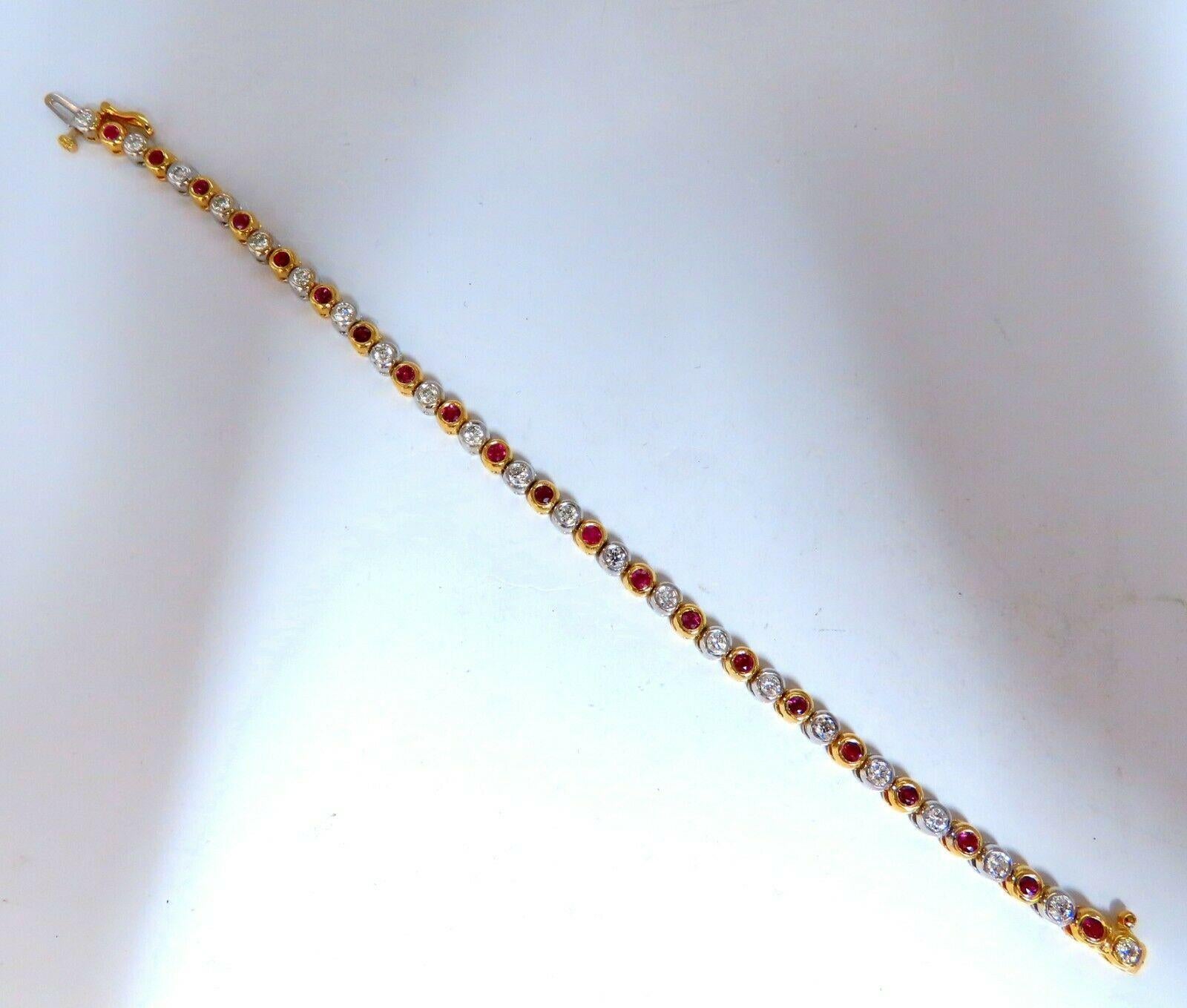 3.84 Carat Natural Ruby Diamonds Tennis Bracelet Alternating Two-Toned In New Condition For Sale In New York, NY