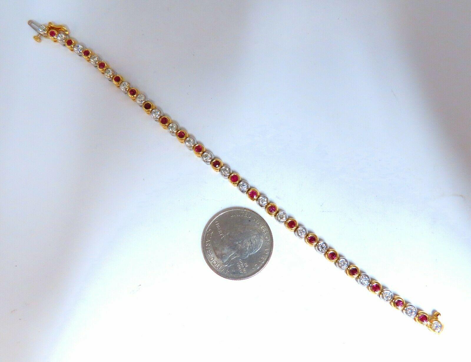 3,84 Karat natürliche Rubin-Diamanten-Tennisarmband, abwechselnd zweifarbig für Damen oder Herren im Angebot
