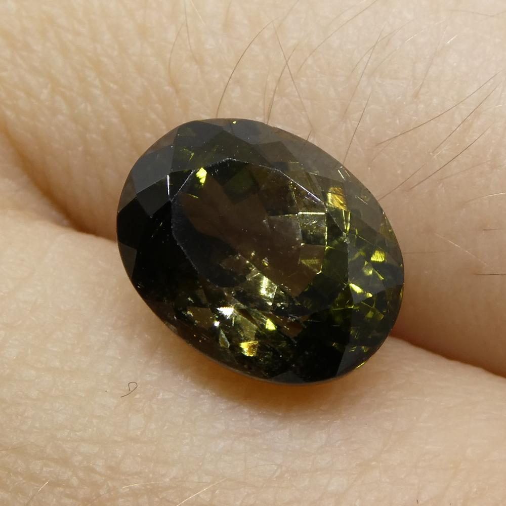 Women's or Men's 3.84ct Oval Olive Green Tourmaline For Sale