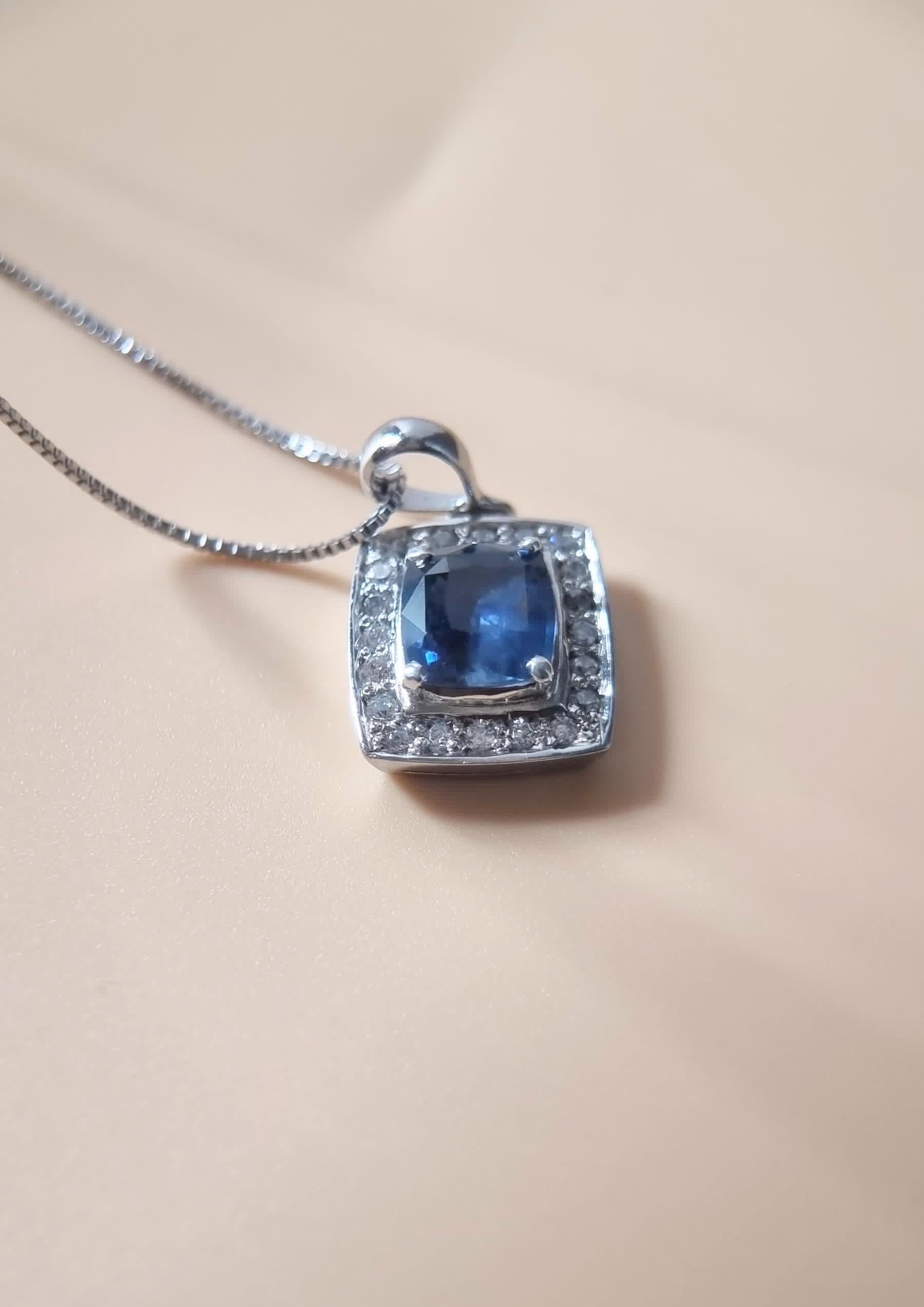 Women's 3.84ct Prong Set Natural Blue Sapphire Pendant in Platinum-Coated Silver For Sale