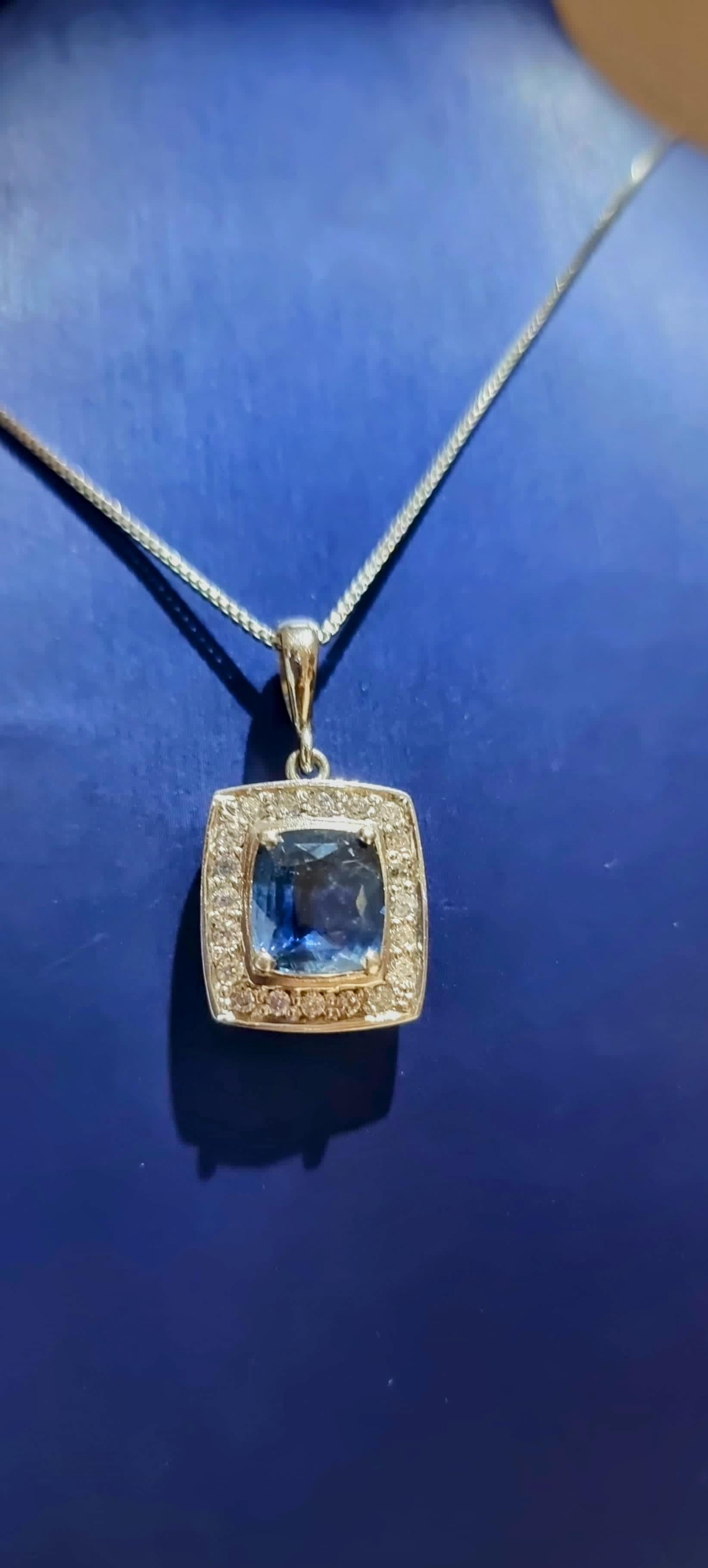 3.84ct Prong Set Natural Blue Sapphire Pendant in Platinum-Coated Silver For Sale 9