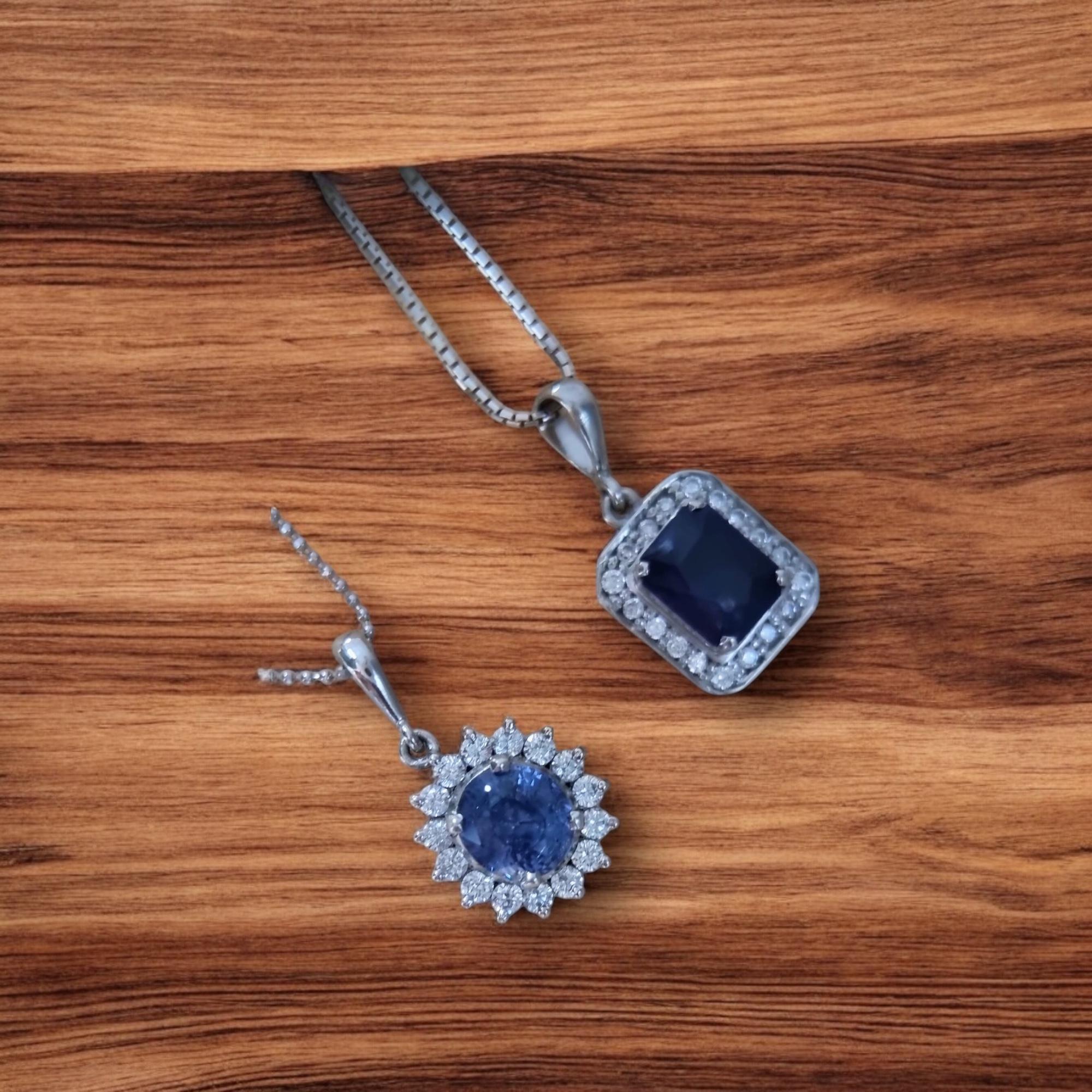 3.84ct Prong Set Natural Blue Sapphire Pendant in Platinum-Coated Silver In New Condition For Sale In Lanham, MD
