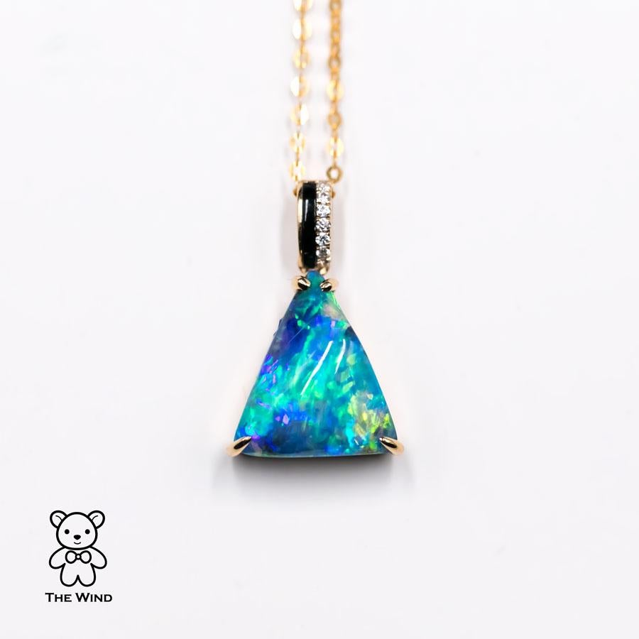 3,84ct Vivid Blue Australian Boulder Opal Diamant & Achat Anhänger Halskette 18K (Arts and Crafts) im Angebot