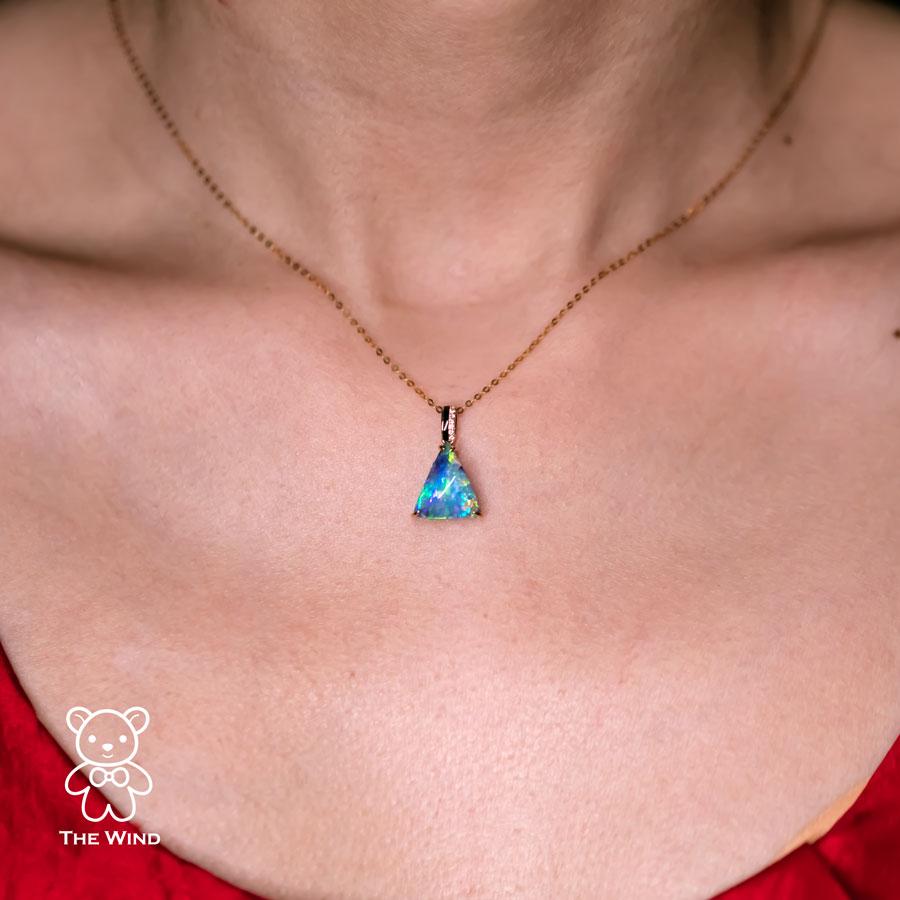 3,84ct Vivid Blue Australian Boulder Opal Diamant & Achat Anhänger Halskette 18K im Zustand „Neu“ im Angebot in Suwanee, GA
