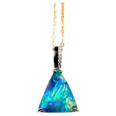 3.84ct Vivid Blue Australian Boulder Opal Diamond & Agate Pendant Necklace 18K