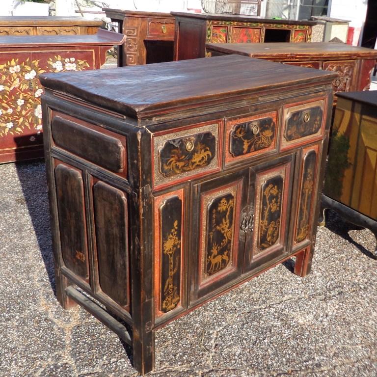 Early 20th Century 38.5″ Antique Qing Dynasty Paneled Chinese Cabinet For Sale