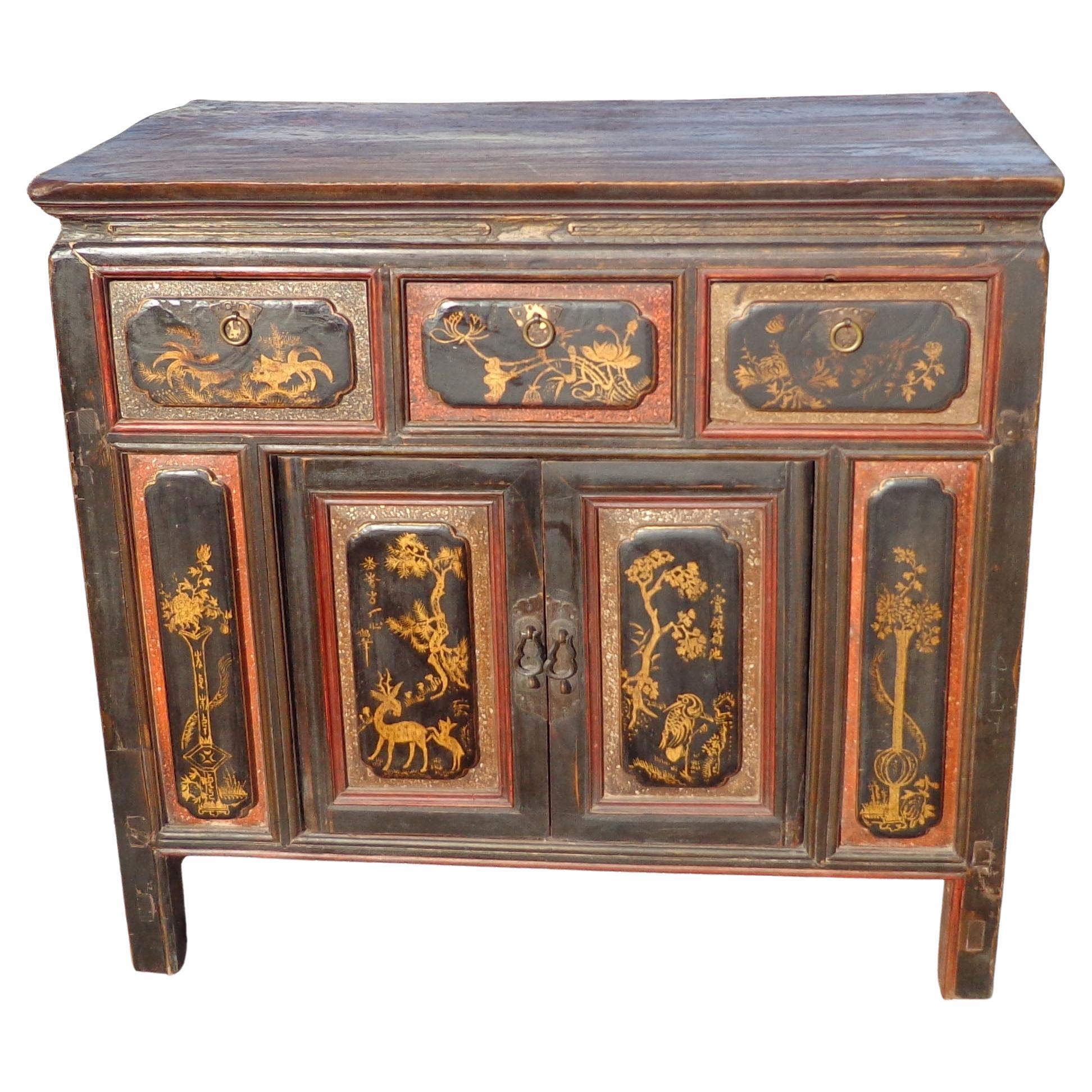 Ancienne armoire chinoise à panneaux de la dynastie Qing, 38,5