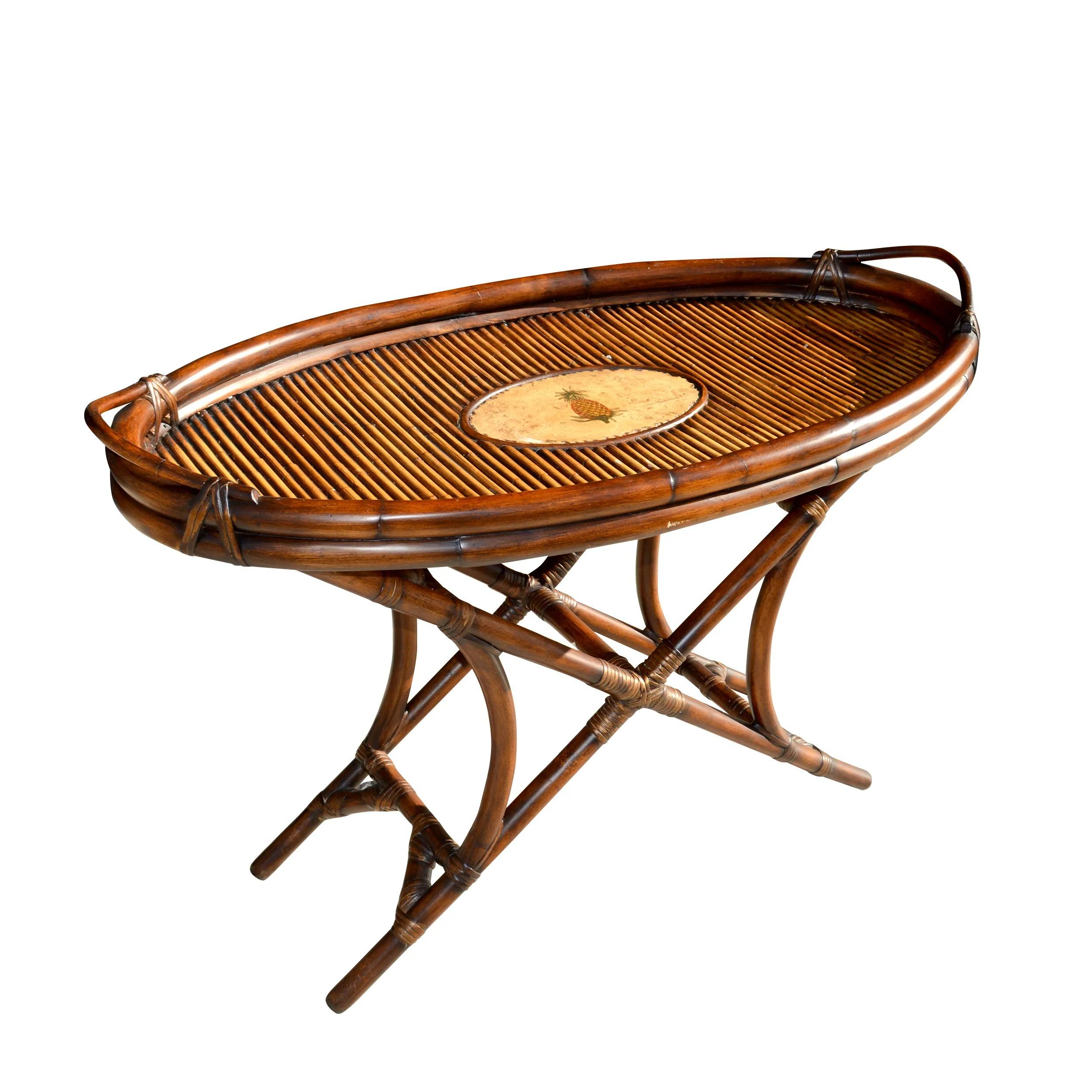 Asian British Colonial Style Cane and Bamboo Tray Table