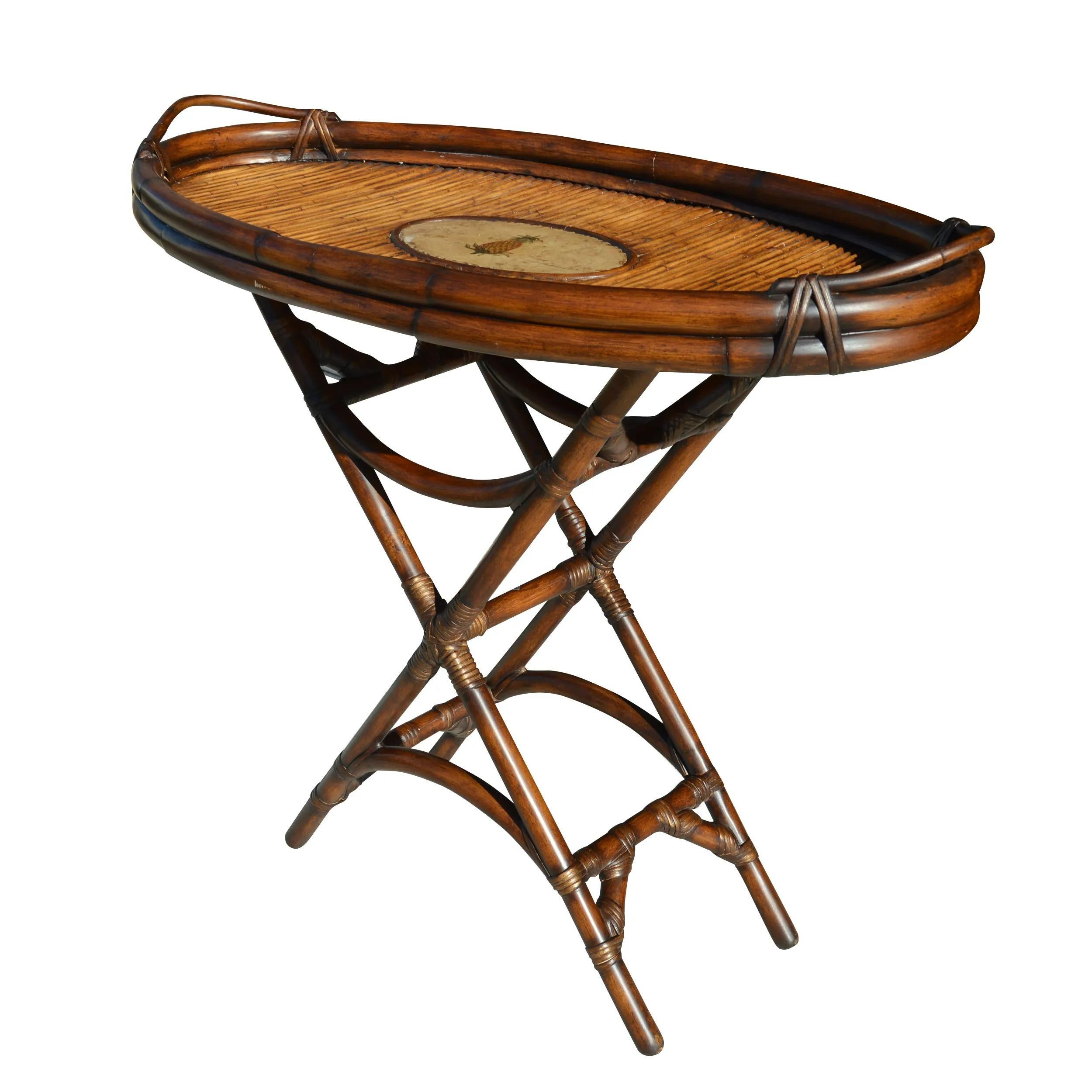 Late 20th Century British Colonial Style Cane and Bamboo Tray Table