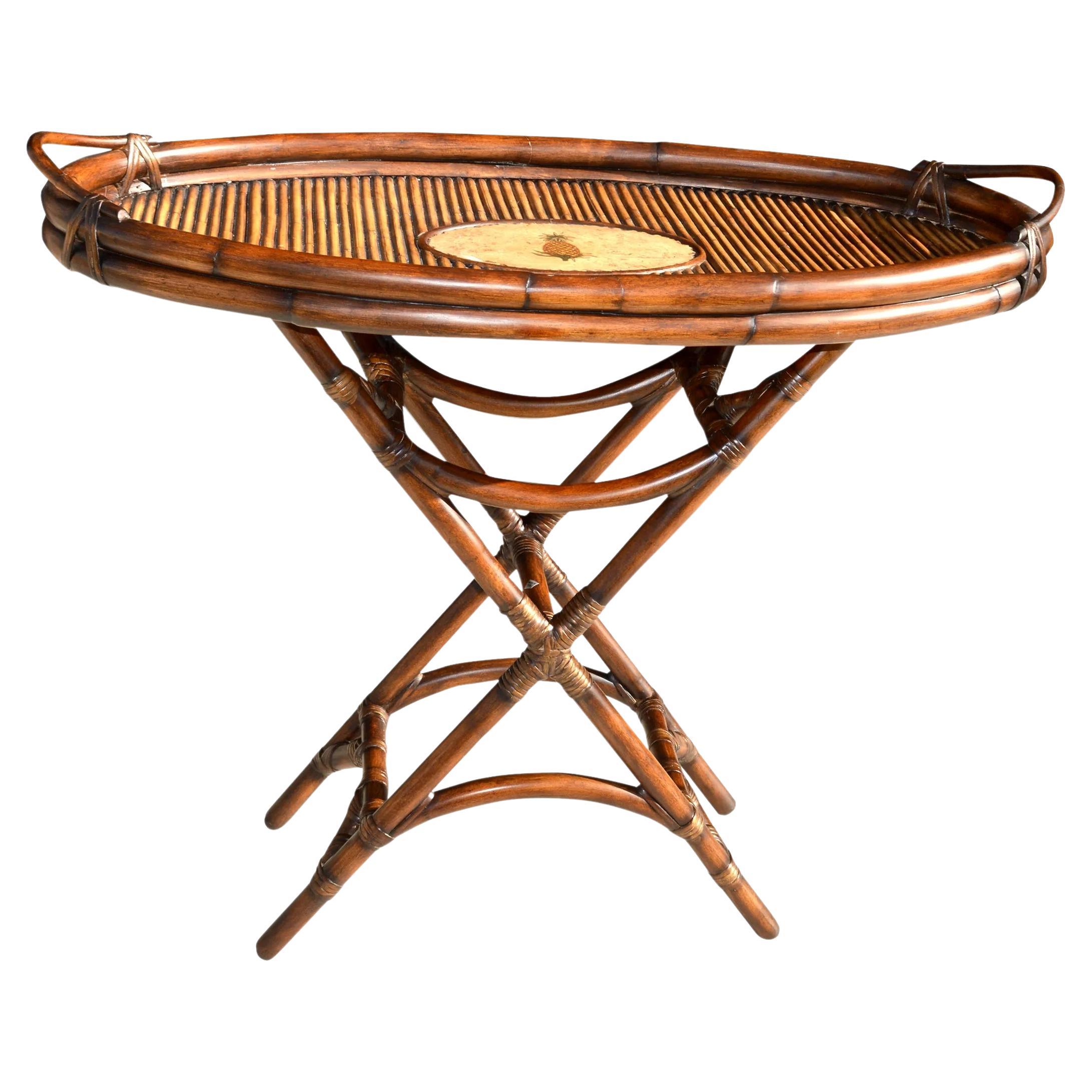 British Colonial Style Cane and Bamboo Tray Table