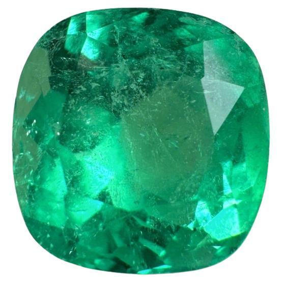3.85 Carat Bright Yellowish Green Colombian Emerald - Muzo Cushion Cut May Gem