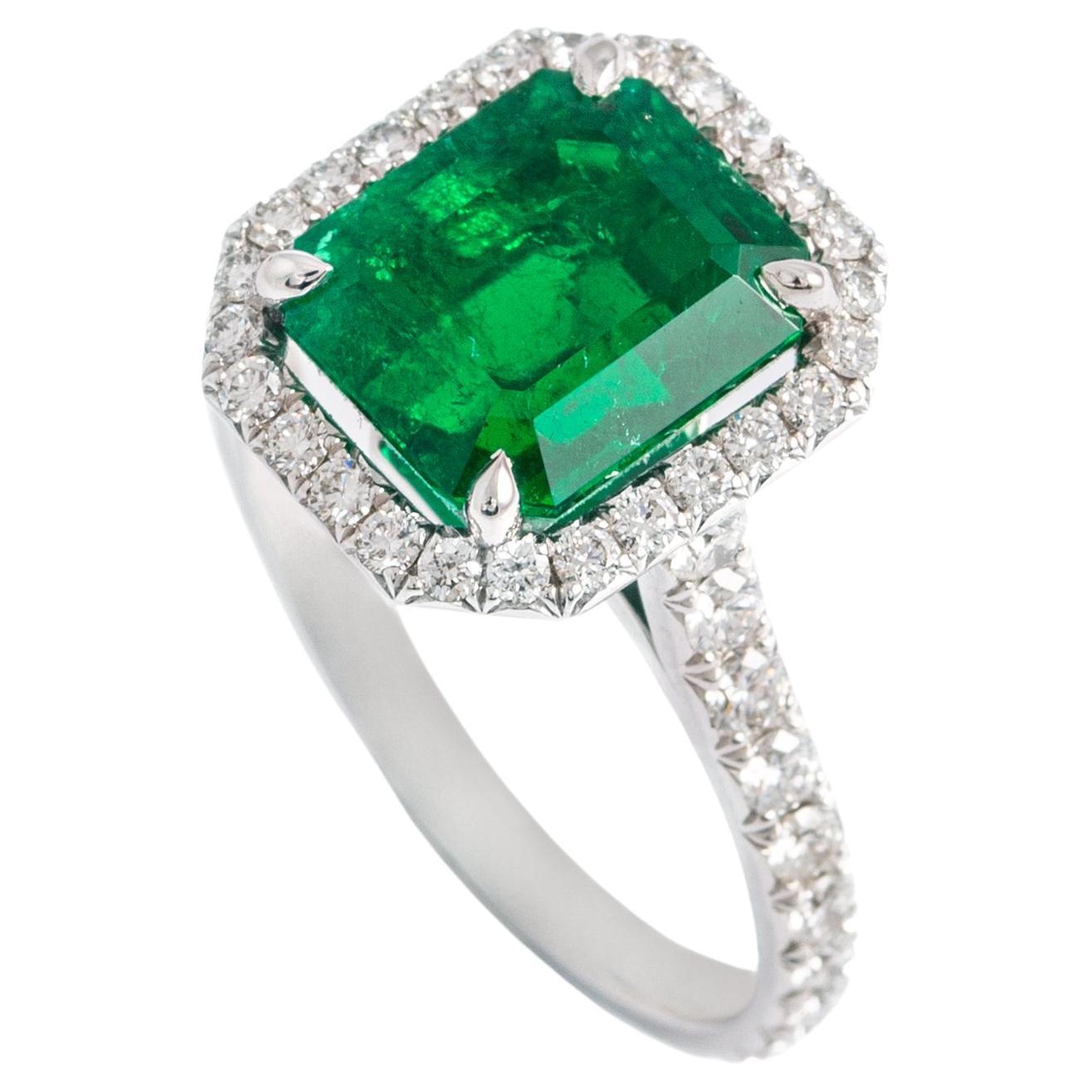 3.85 Carat Emerald and Diamond Ring For Sale