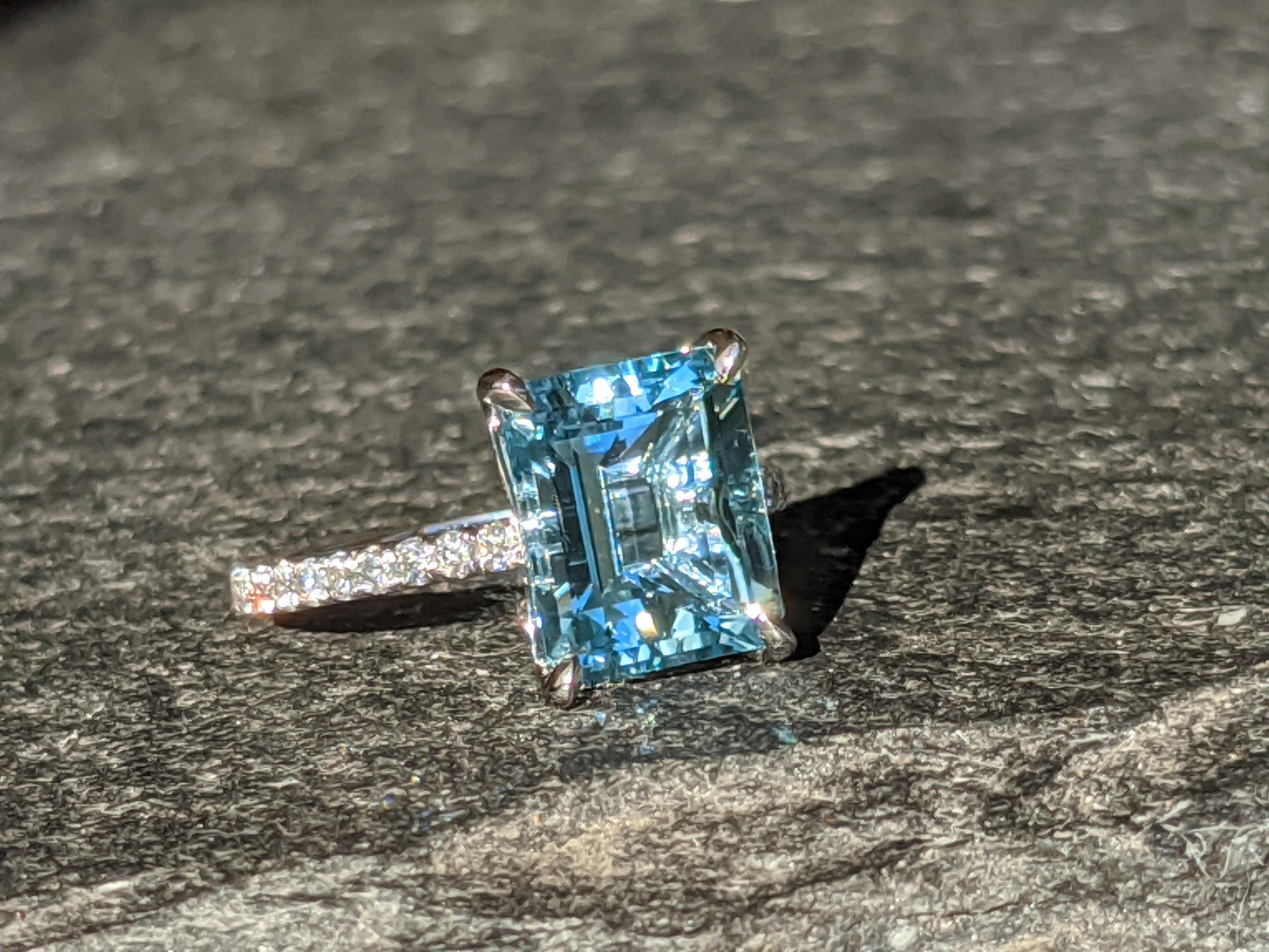 3.85 Carat Emerald Aquamarine Pave Diamond Platinum Cocktail Ring 6