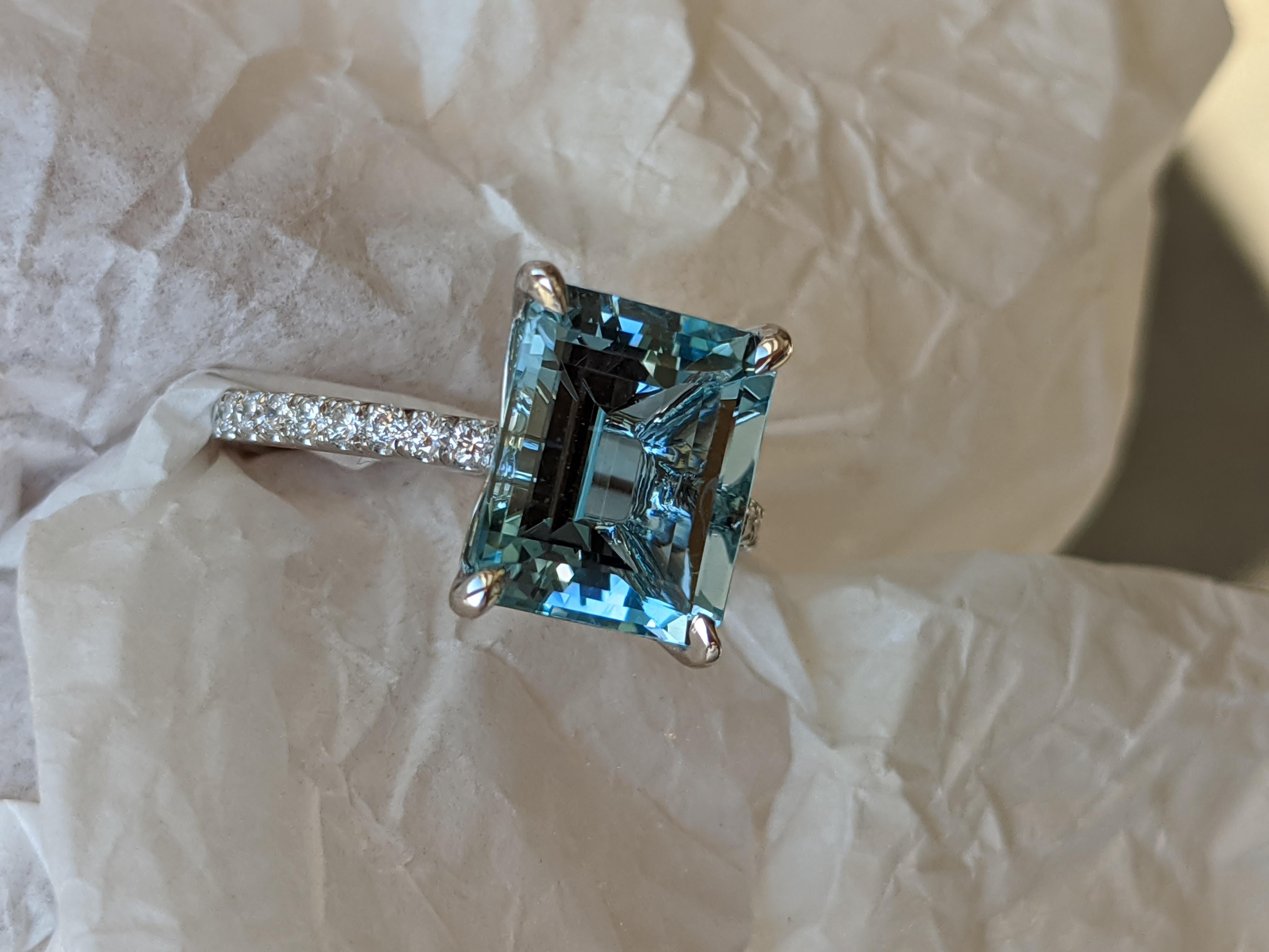 3.85 Carat Emerald Aquamarine Pave Diamond Platinum Cocktail Ring 11