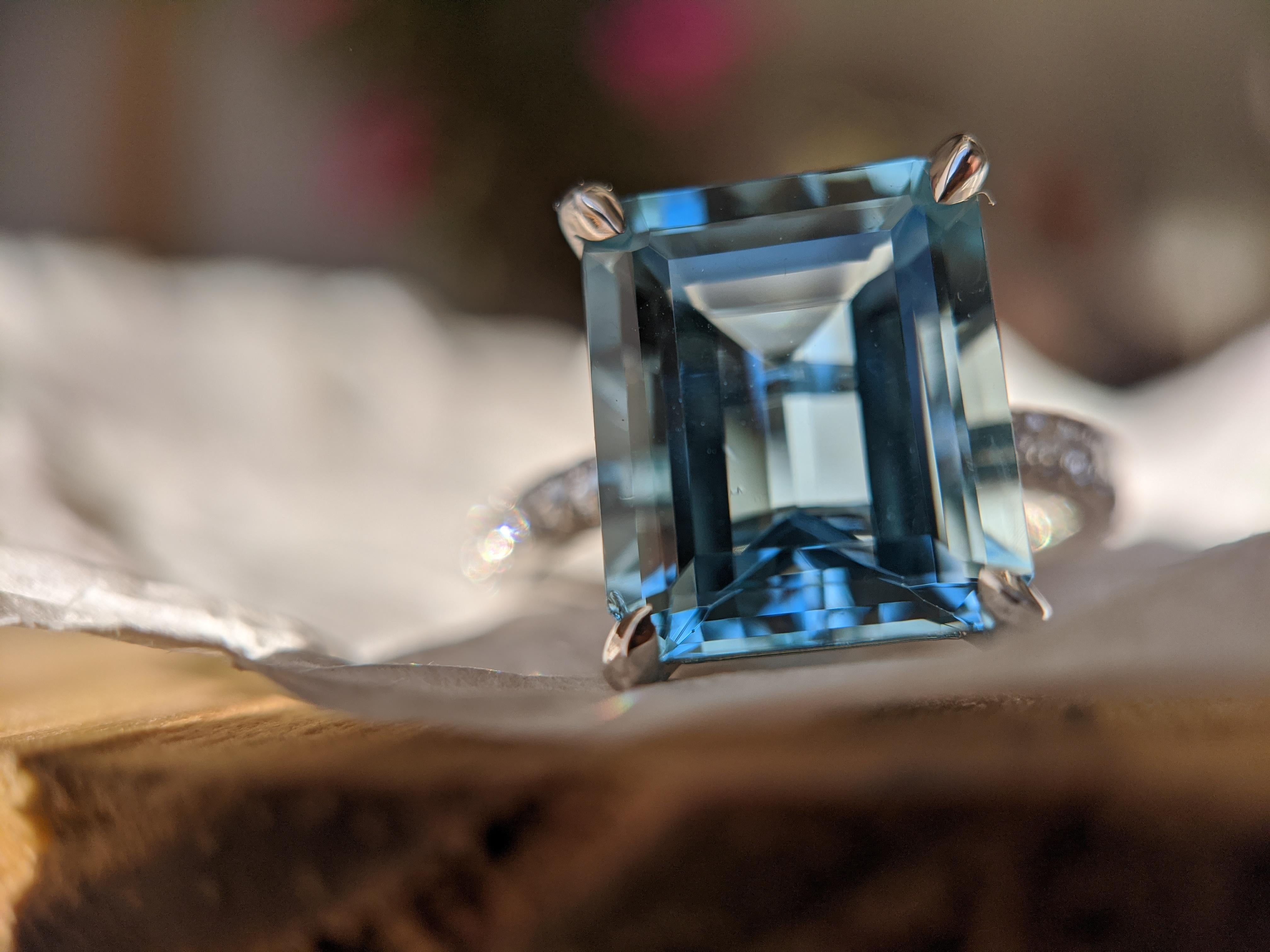 Emerald Cut 3.85 Carat Emerald Aquamarine Pave Diamond Platinum Cocktail Ring