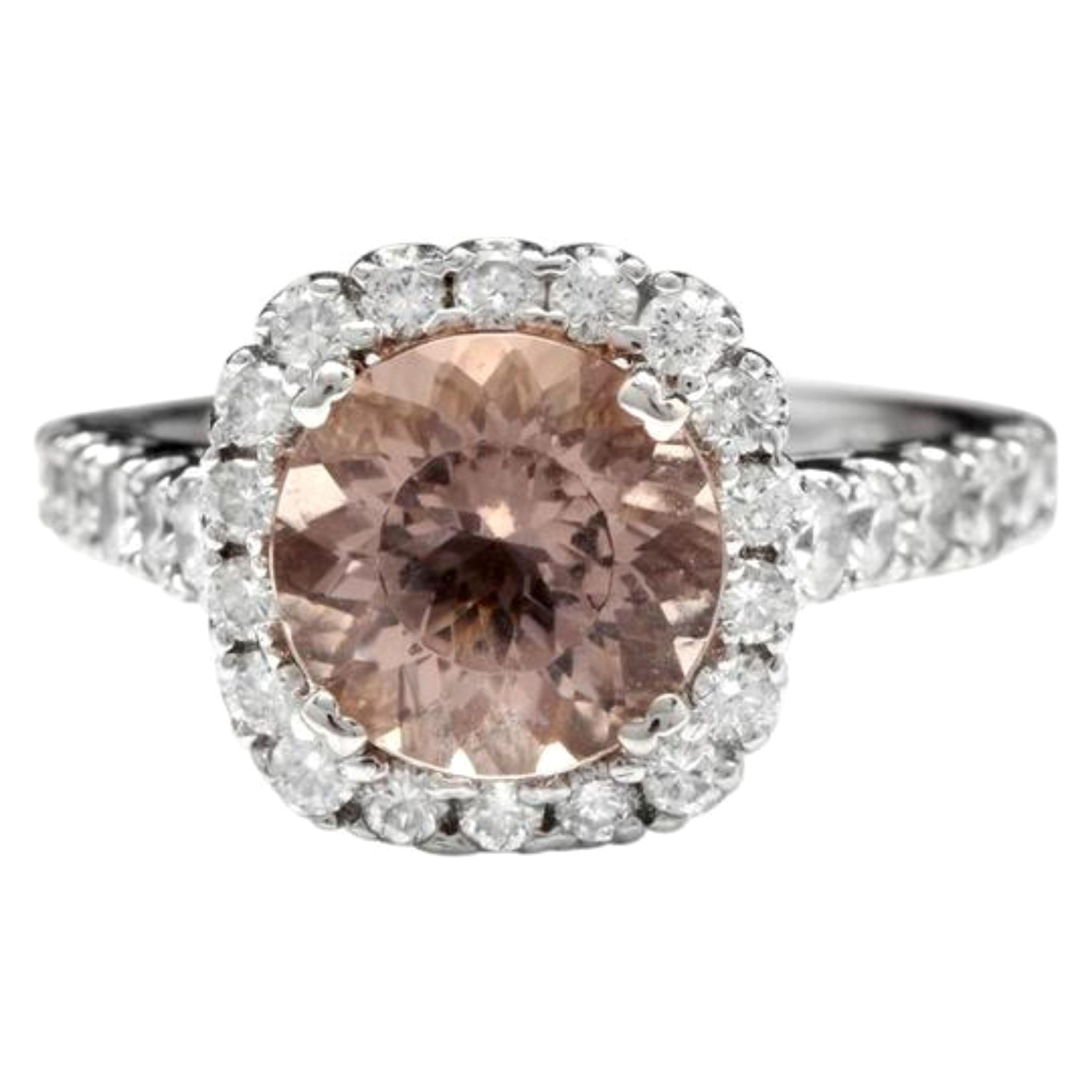 3.85 Carat Exquisite Natural Morganite and Diamond 14 Karat Solid Gold Ring For Sale