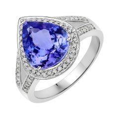 3.85 Carat Genuine Tanzanite and White Diamond 14 Karat White Gold Ring