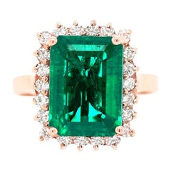 3.85 Carat Gilson Emerald Cut Emerald and Diamonds 14 Carat Rose Gold Ring