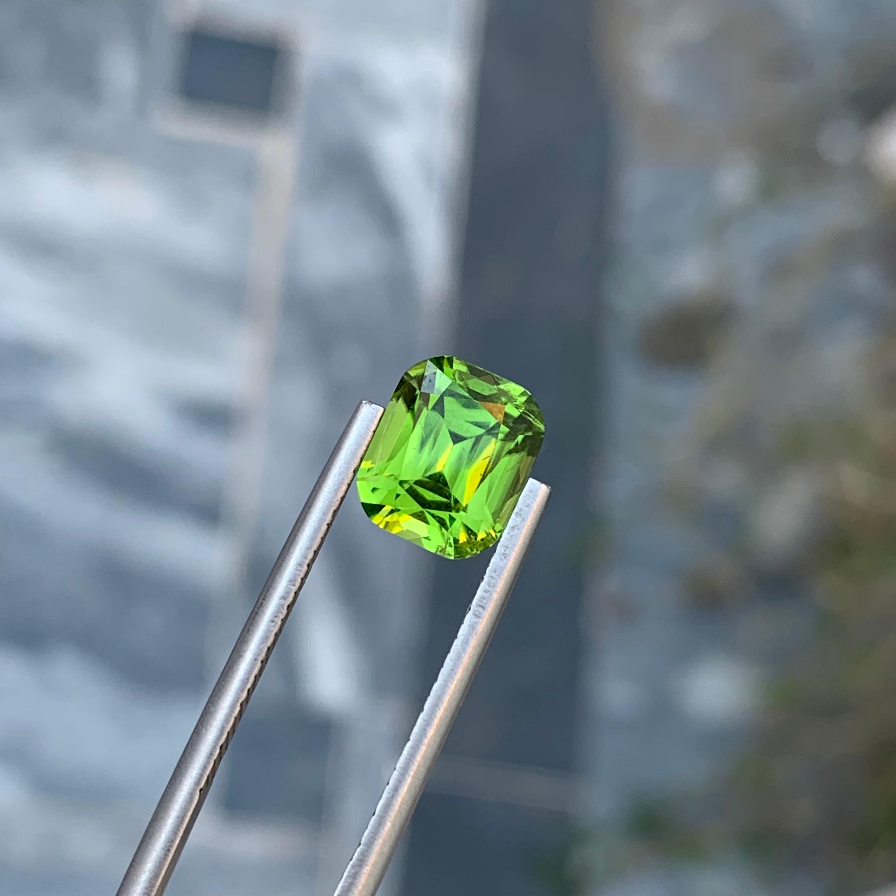 3.85 Carat Natural Loose Apple Green Peridot Cushion Shape Gem From Earth Mine  For Sale 6