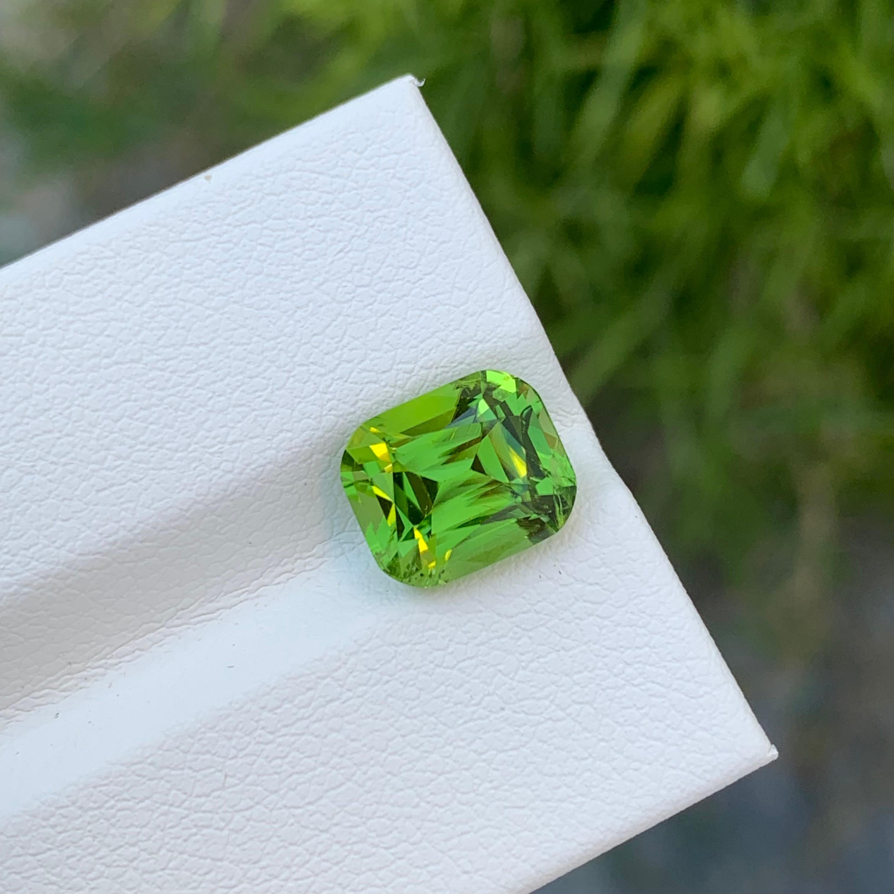 Loose Peridot
Weight: 3.85 Carats
Dimension: 9.2 x 7.8 x 6.3 Mm
Colour: Green
Origin: Supat Valley, Pakistan
Shape: Cushion
Certificate: On Demand
Treatment: Non

Peridot, a vibrant and lustrous gemstone, has been cherished for centuries for its