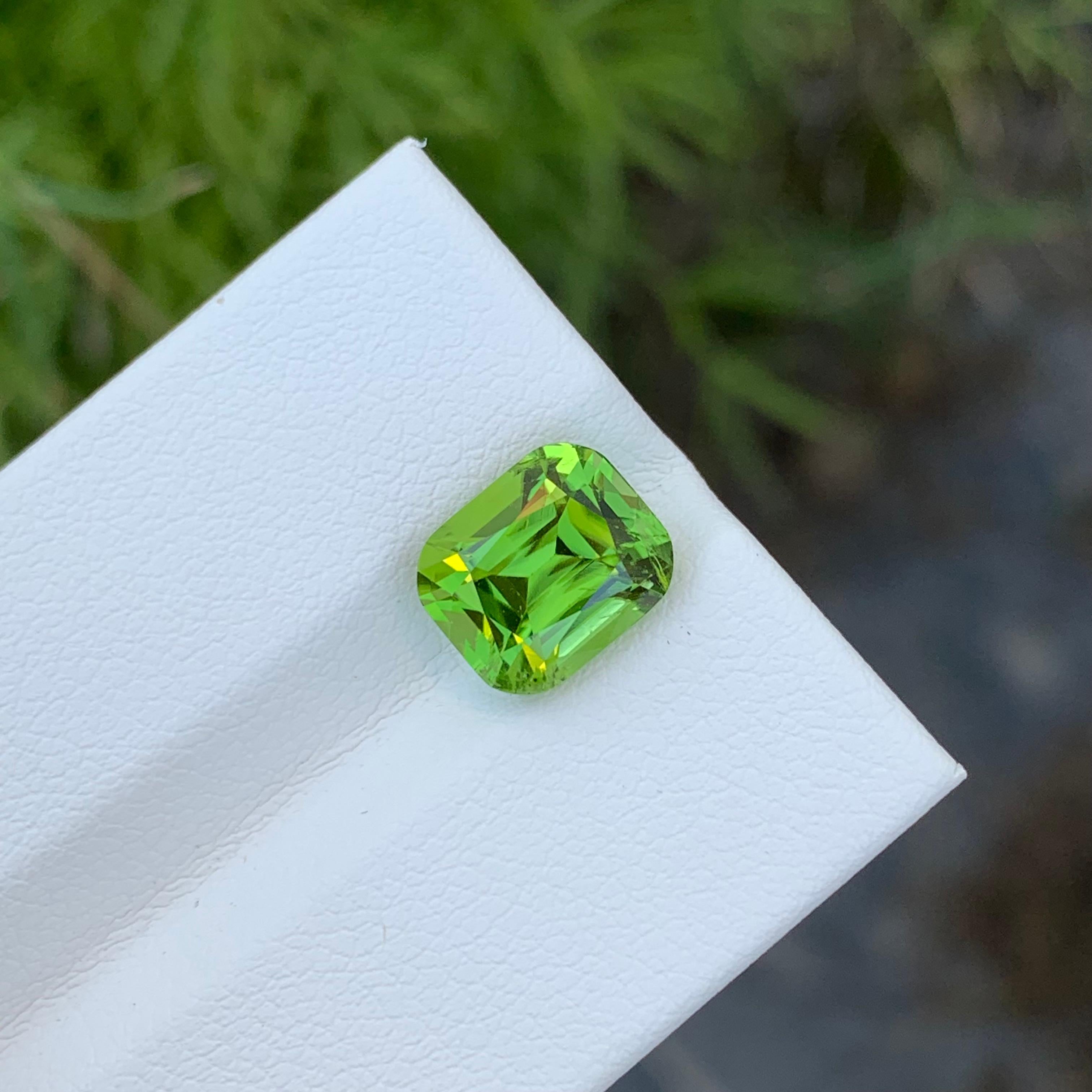 Arts and Crafts 3.85 Carat Natural Loose Apple Green Peridot Cushion Shape Gem From Earth Mine  For Sale