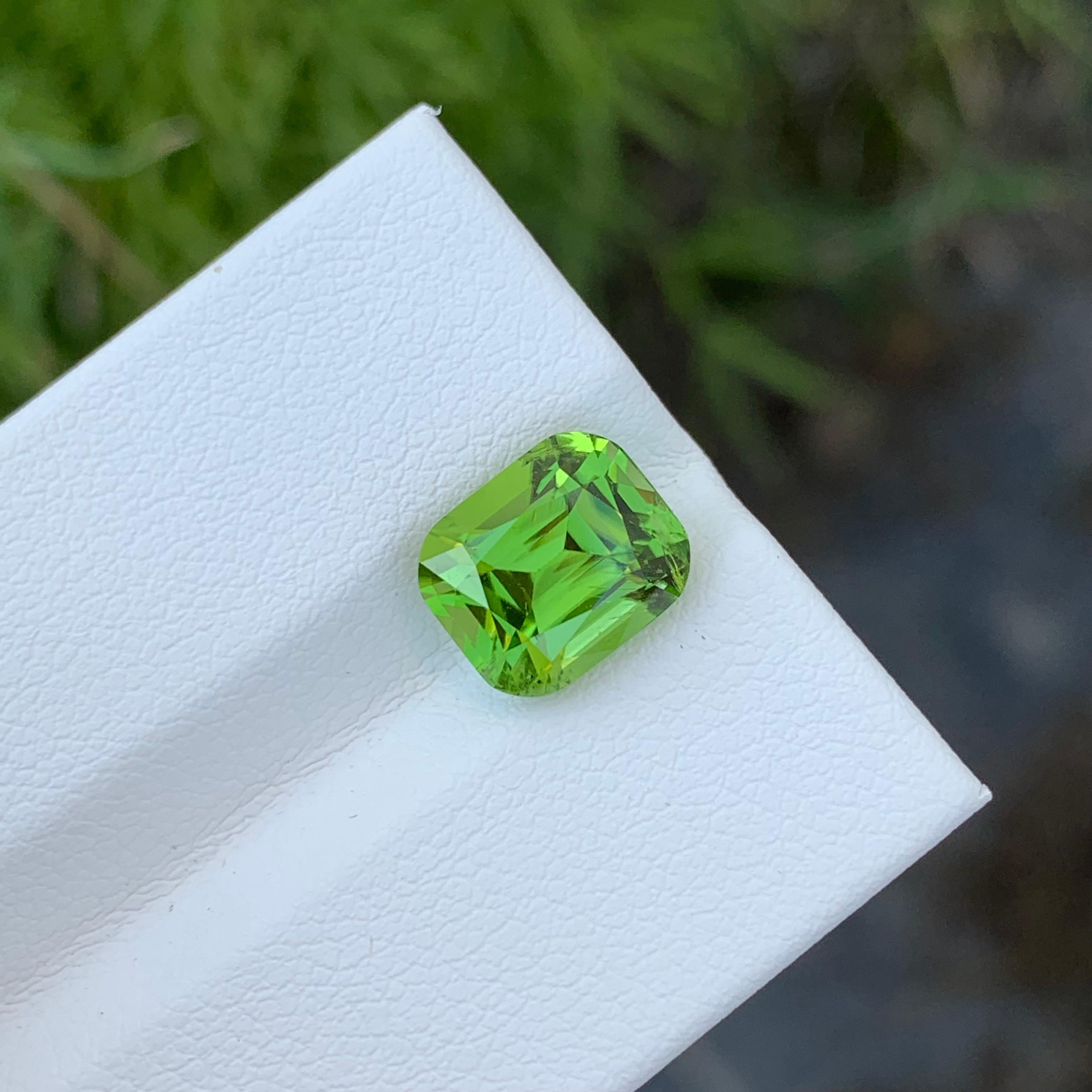 Cushion Cut 3.85 Carat Natural Loose Apple Green Peridot Cushion Shape Gem From Earth Mine  For Sale