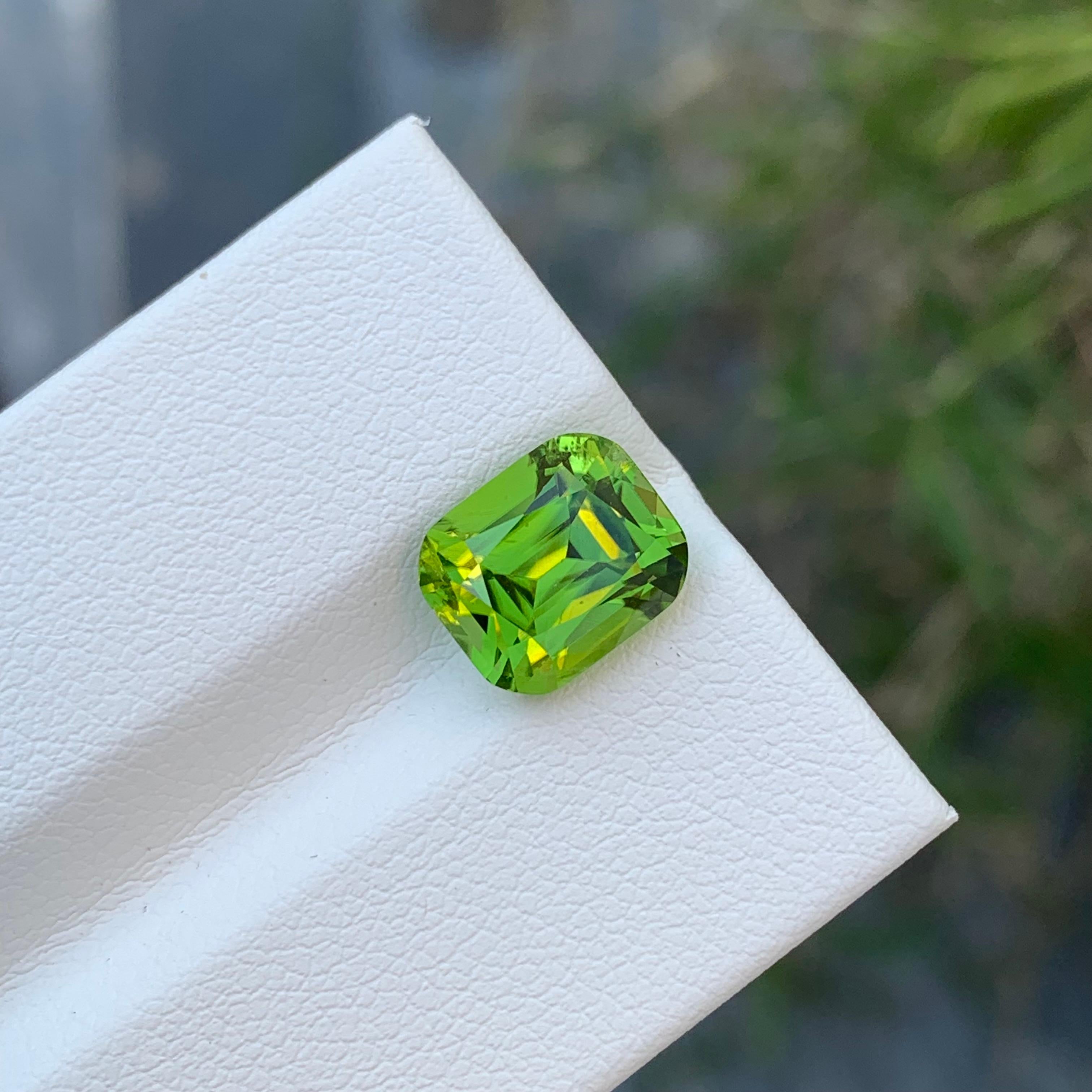 3.85 Carat Natural Loose Apple Green Peridot Cushion Shape Gem From Earth Mine  For Sale 1