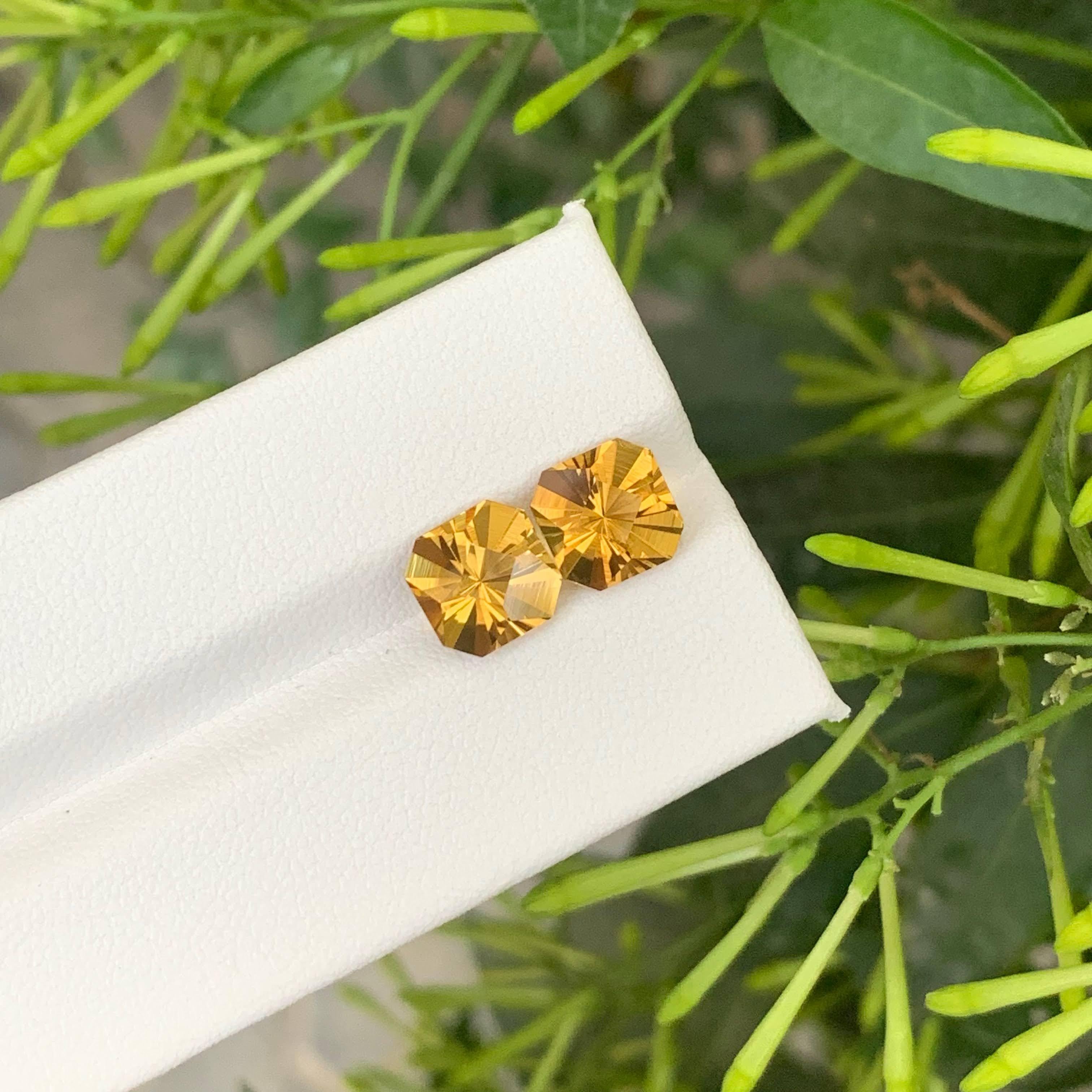 Modern 3.85 Carat Natural Loose Golden Citrine Stone Asscher Cut Brazilian Gemstone For Sale