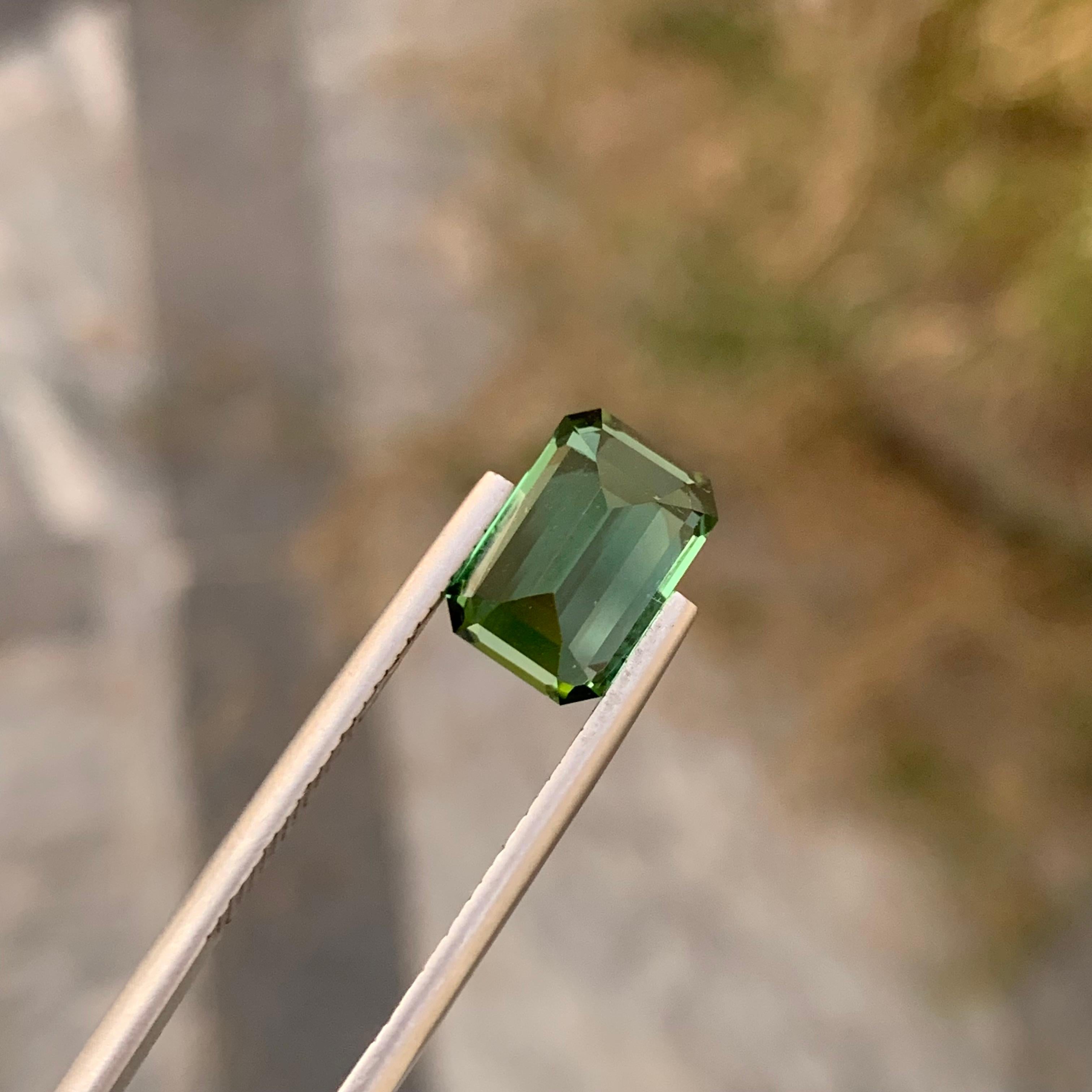 3.85 Carat Natural Loose Green Tourmaline Emerald Shape Gem For Necklace For Sale 4