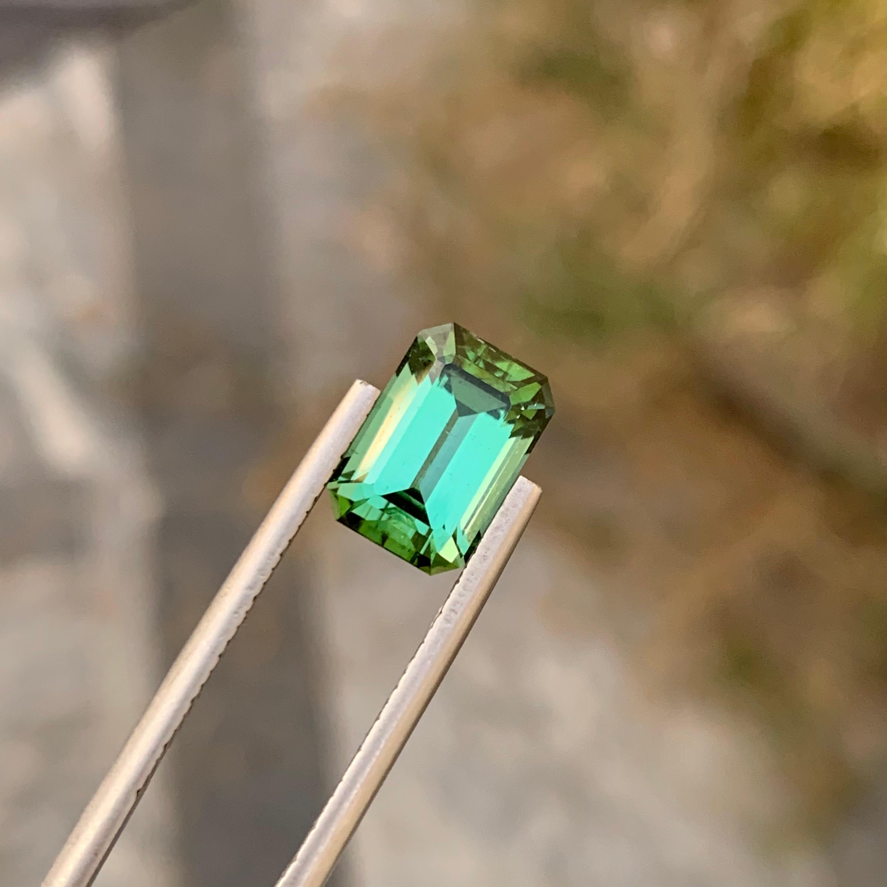 3.85 Carat Natural Loose Green Tourmaline Emerald Shape Gem For Necklace For Sale 5