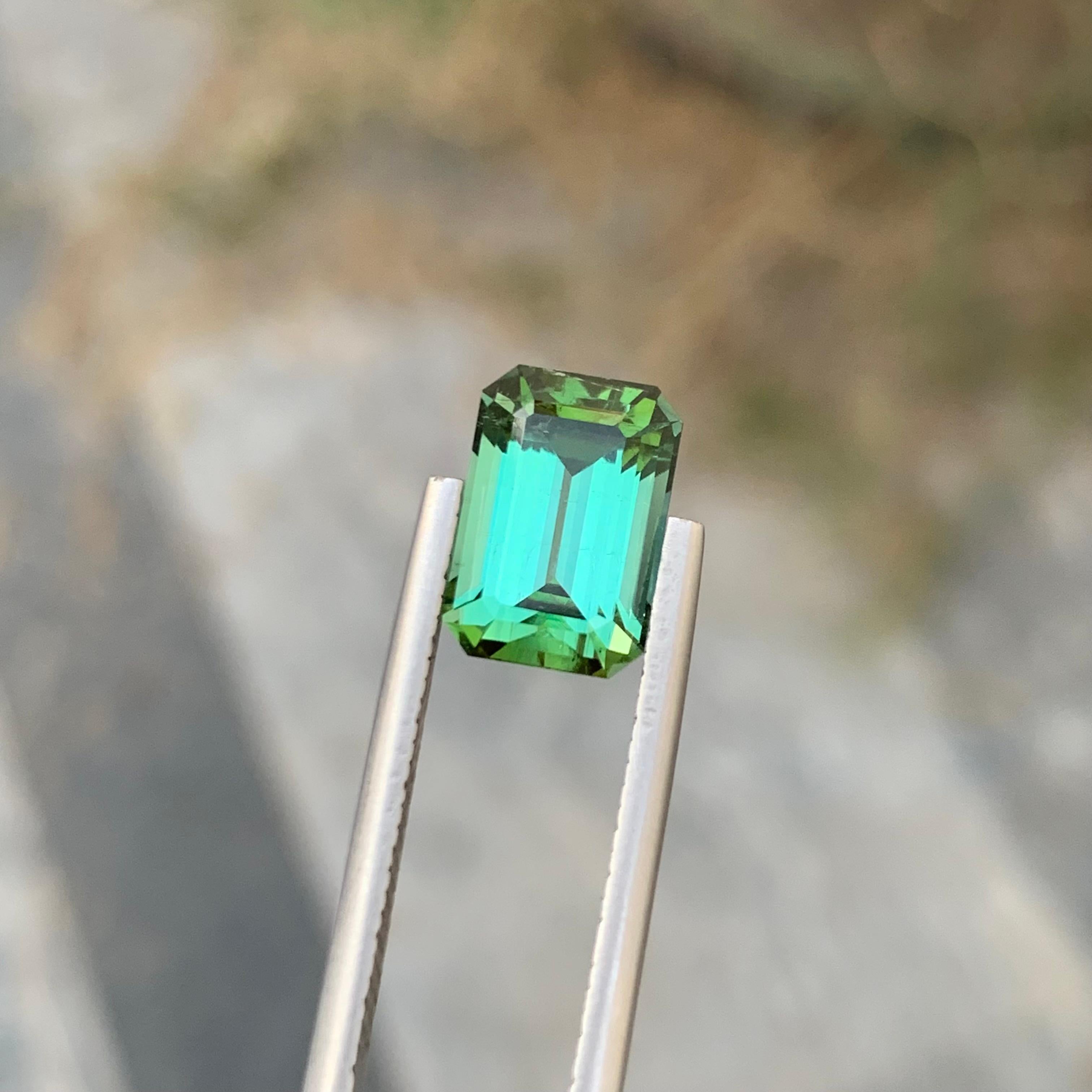 3.85 Carat Natural Loose Green Tourmaline Emerald Shape Gem For Necklace For Sale 1