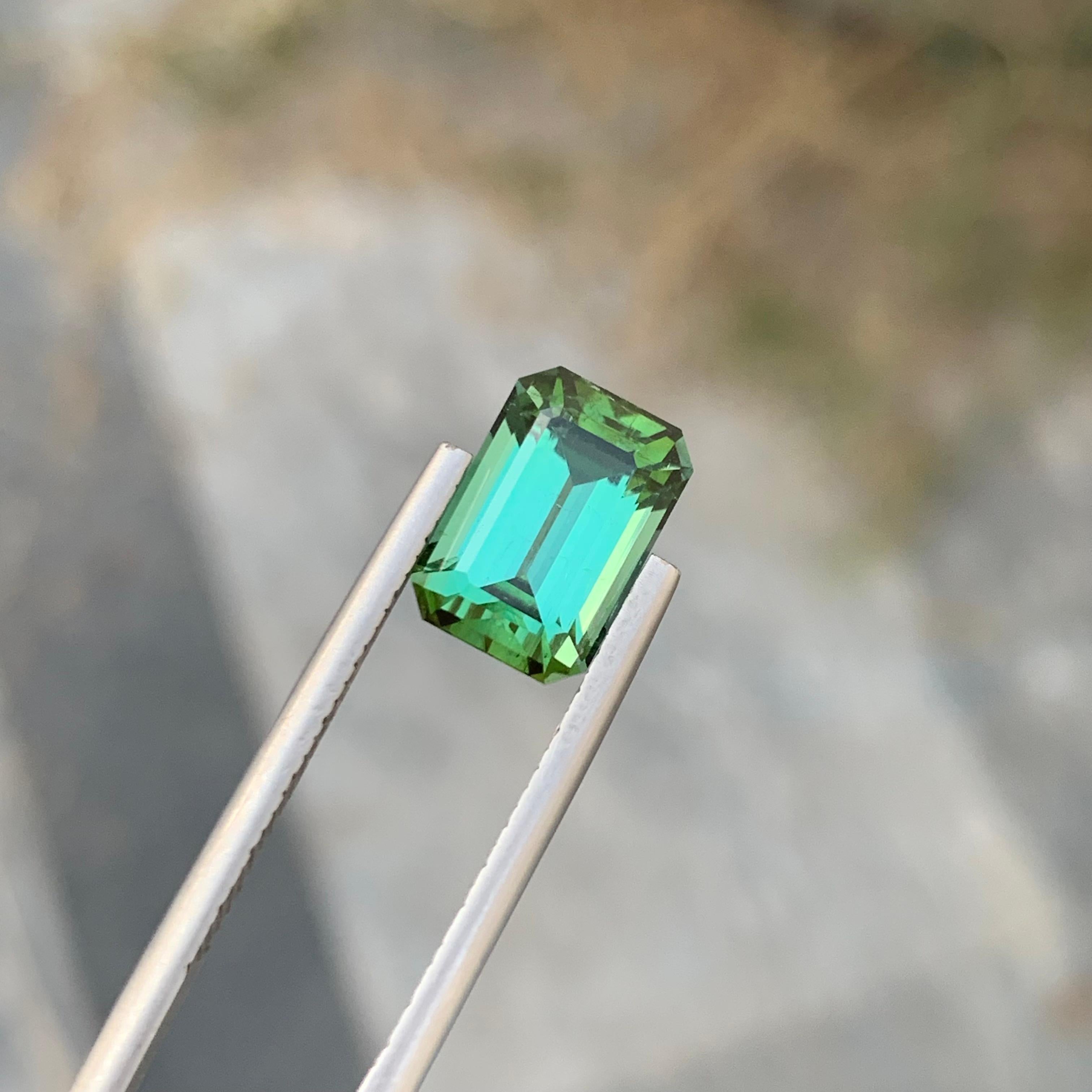 3.85 Carat Natural Loose Green Tourmaline Emerald Shape Gem For Necklace For Sale 2
