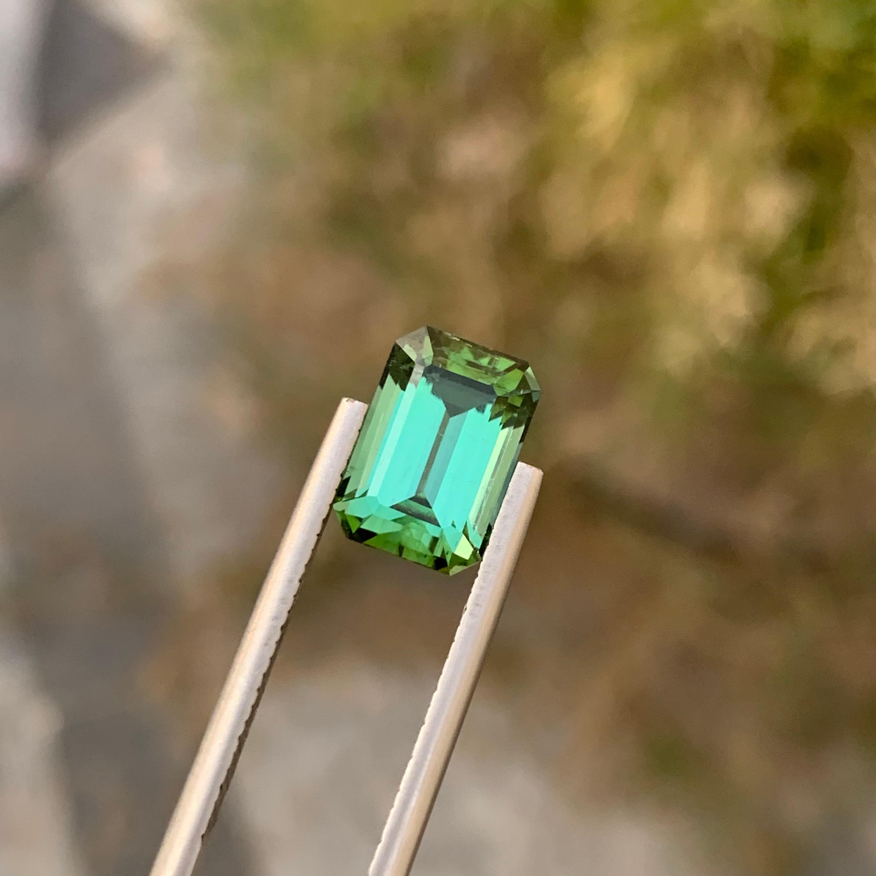 3.85 Carat Natural Loose Green Tourmaline Emerald Shape Gem For Necklace For Sale 3