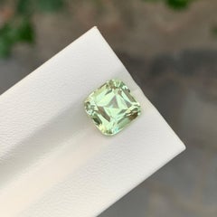 3.85 Carat Natural Loose Lime Yellow Tourmaline Cushion Shape Gem