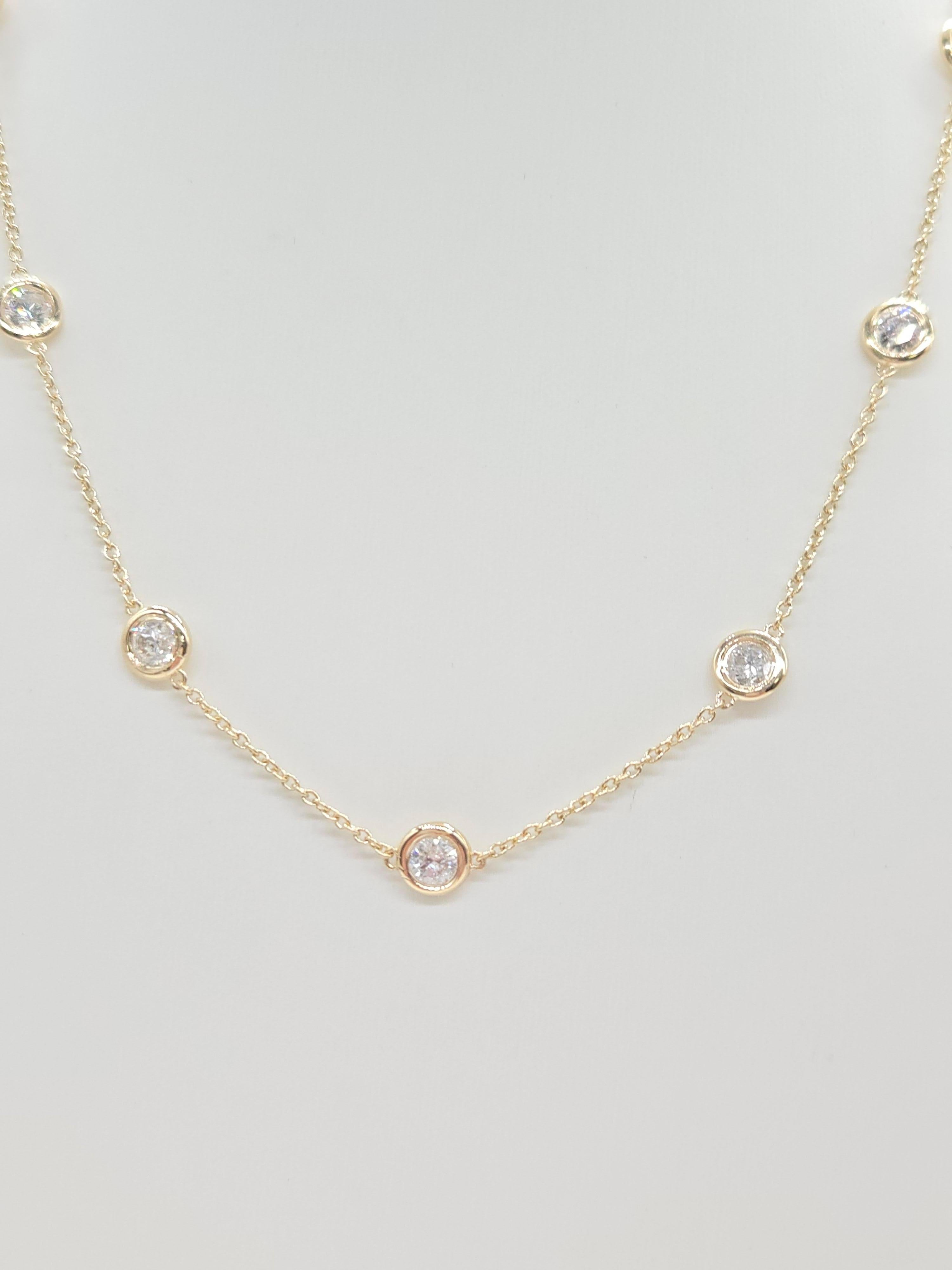 Modern 3.85 Carat Natural Diamond By The Yard Necklace 14 Karat Yellow Gold 16'' For Sale