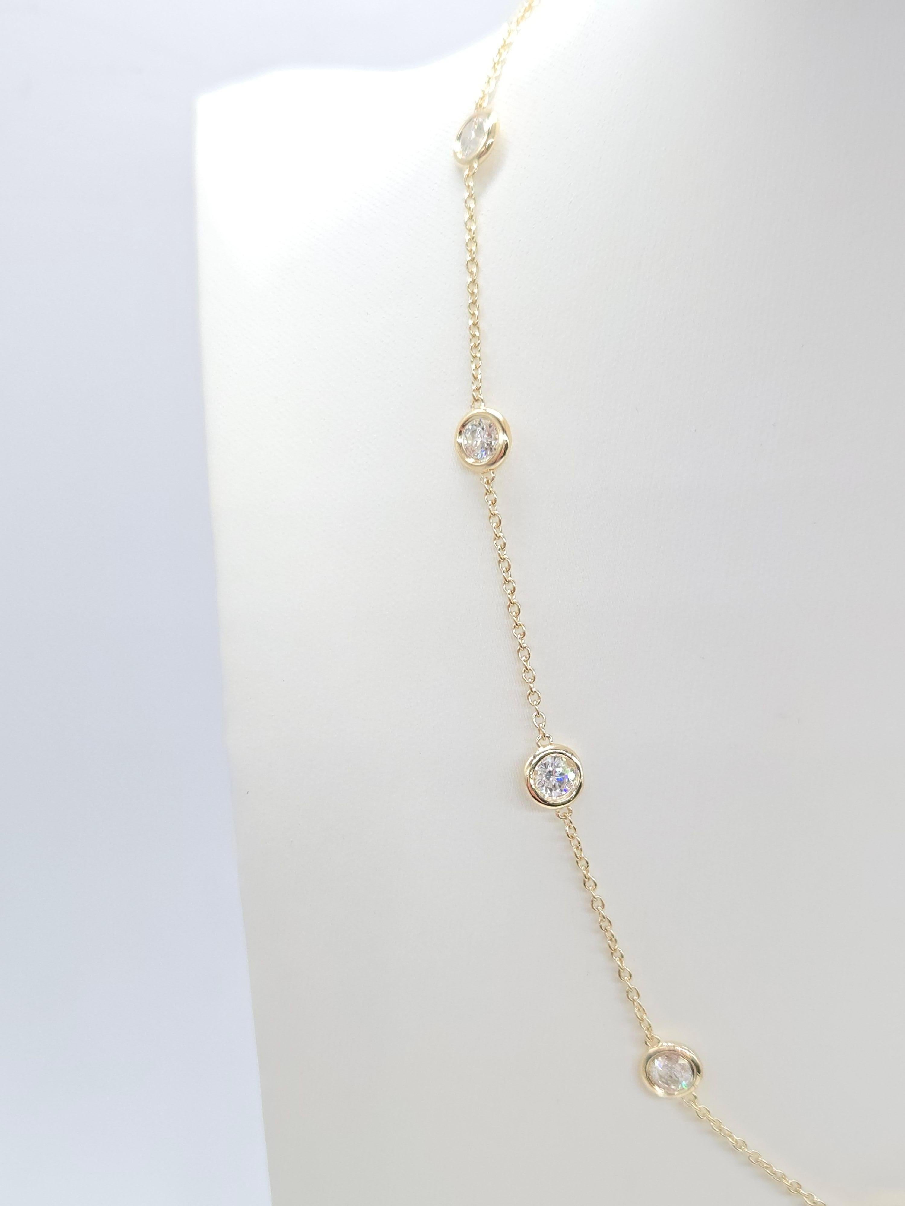 Women's 3.85 Carat Natural Diamond By The Yard Necklace 14 Karat Yellow Gold 16'' For Sale