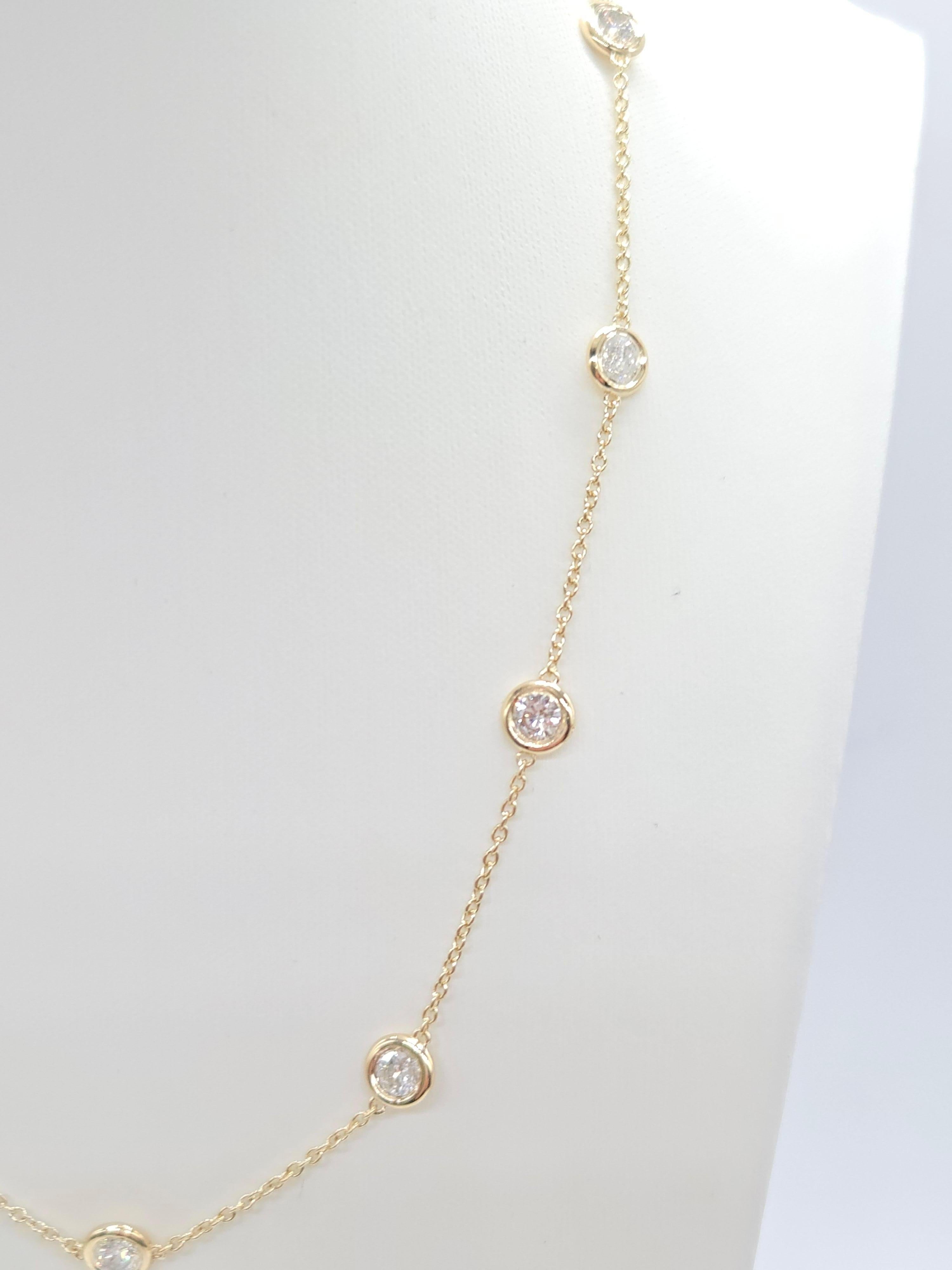 3.85 Carat Natural Diamond By The Yard Necklace 14 Karat Yellow Gold 16'' For Sale 1