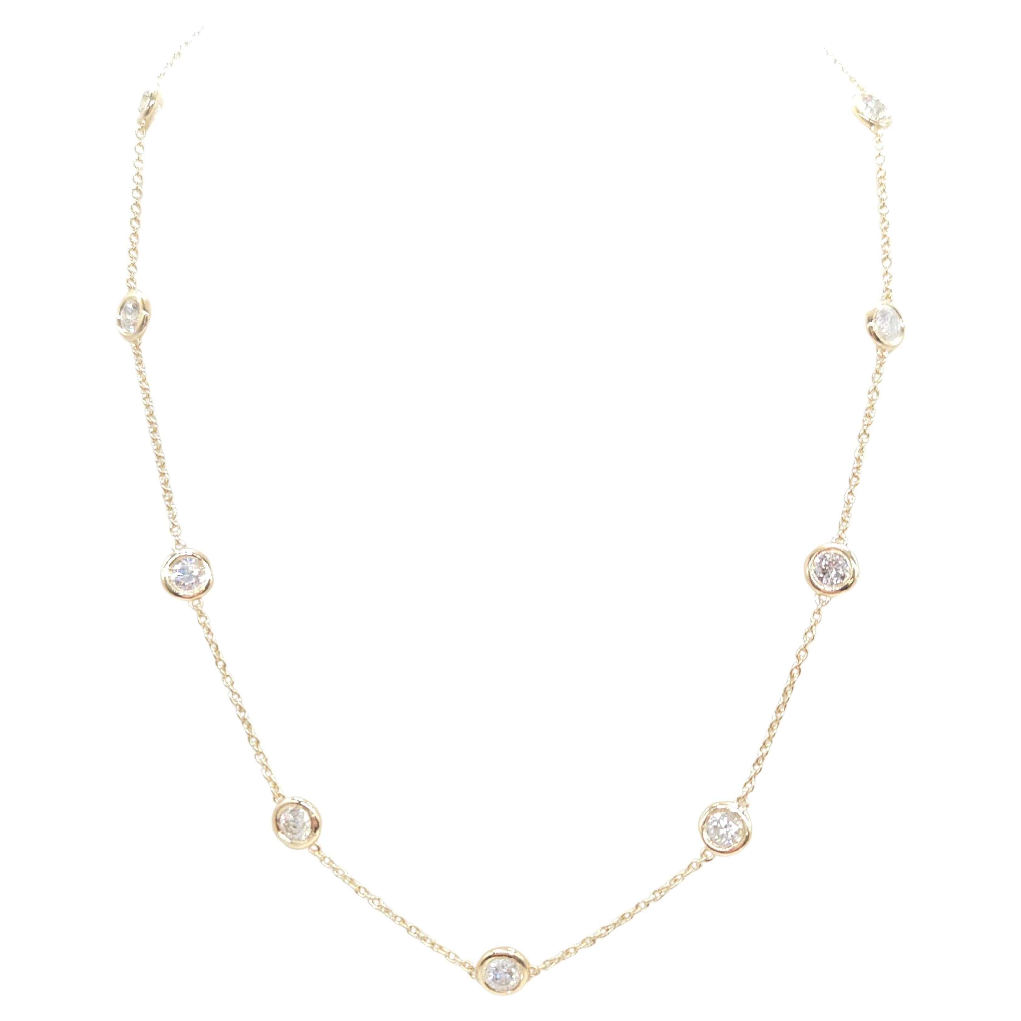 3,85 Karat natürlicher Diamant By The Yard Halskette 14 Karat Gelbgold 16''