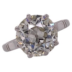 3.85 Carat Old European Diamond Platinum Art Deco Crown Ring GIA Certified