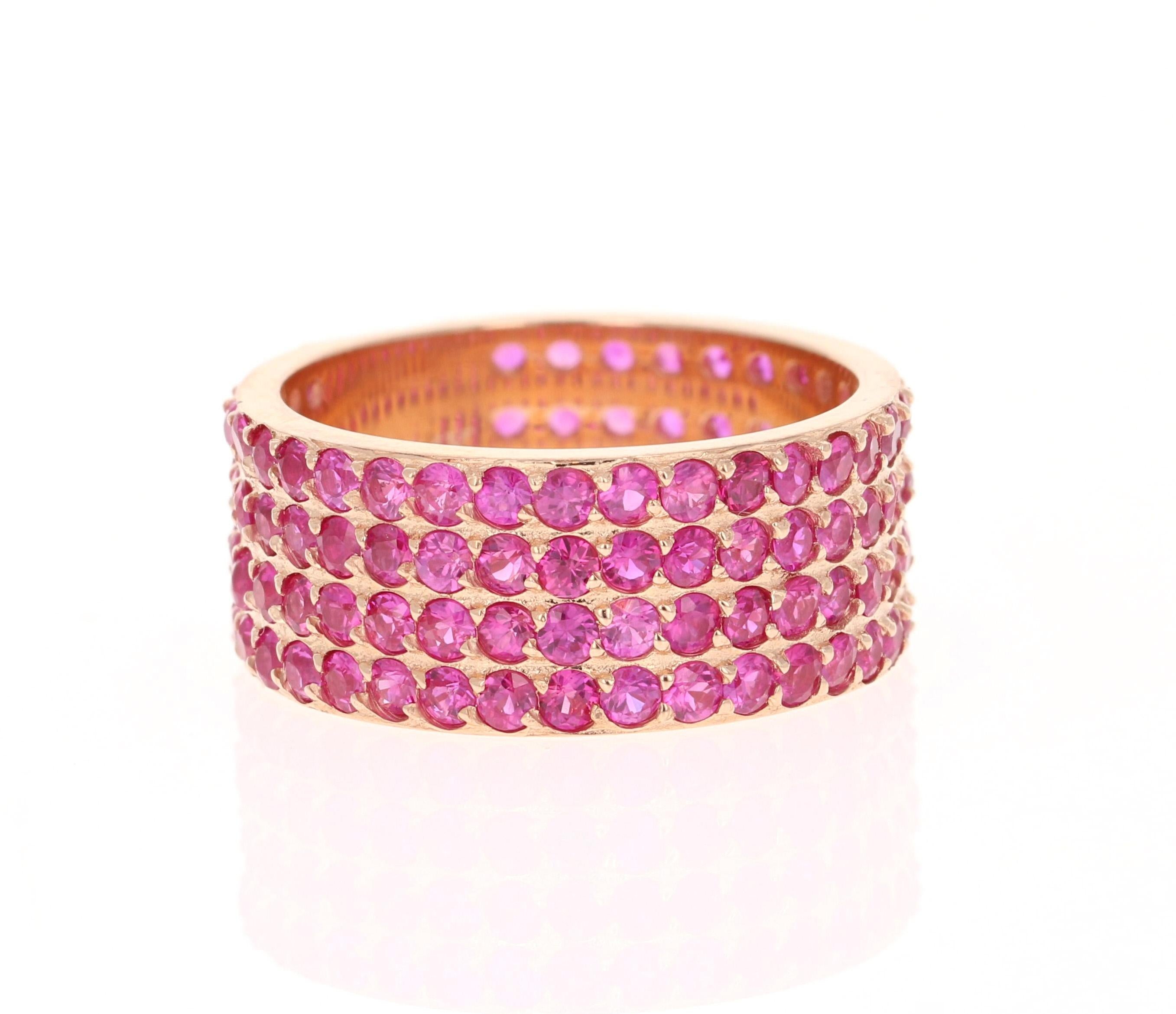 Contemporary 3.85 Carat Pink Sapphire 14 Karat Rose Gold Band For Sale