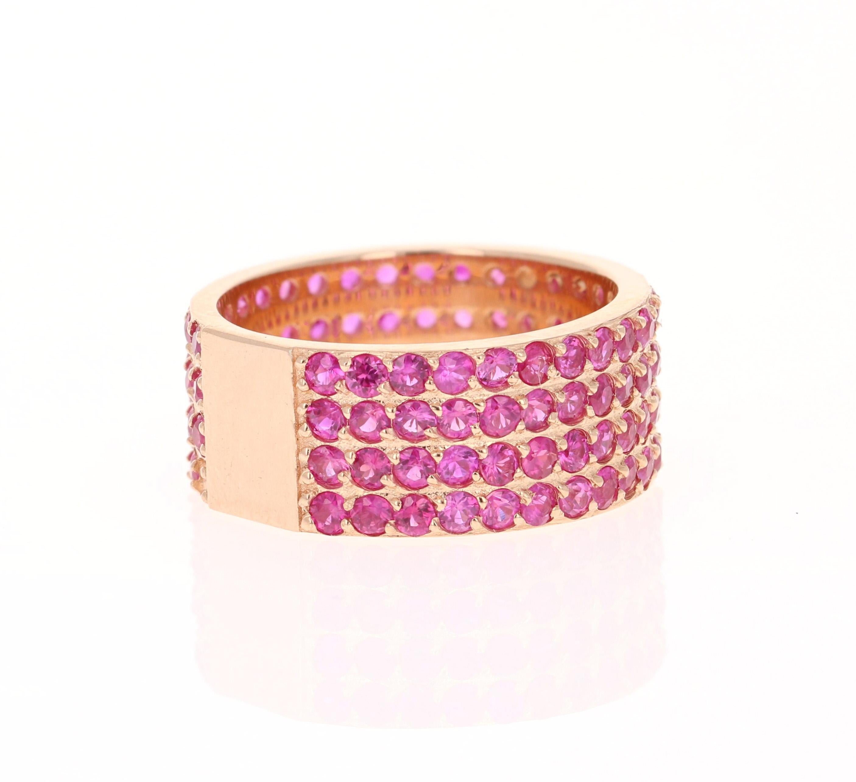 Round Cut 3.85 Carat Pink Sapphire 14 Karat Rose Gold Band For Sale