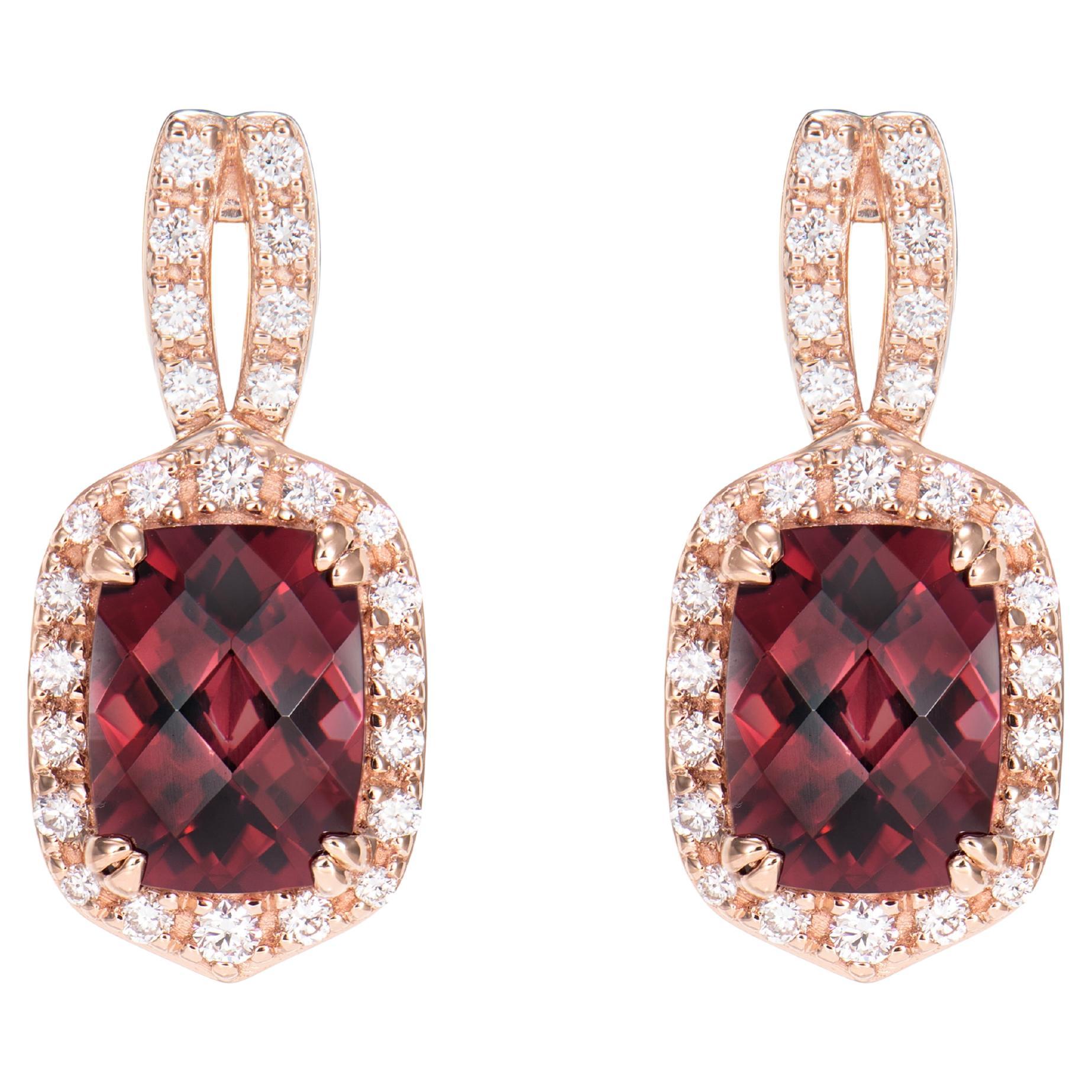 3.85 Carat Rhodolite Drop Earring in 18Karat Rose Gold with White Diamond.