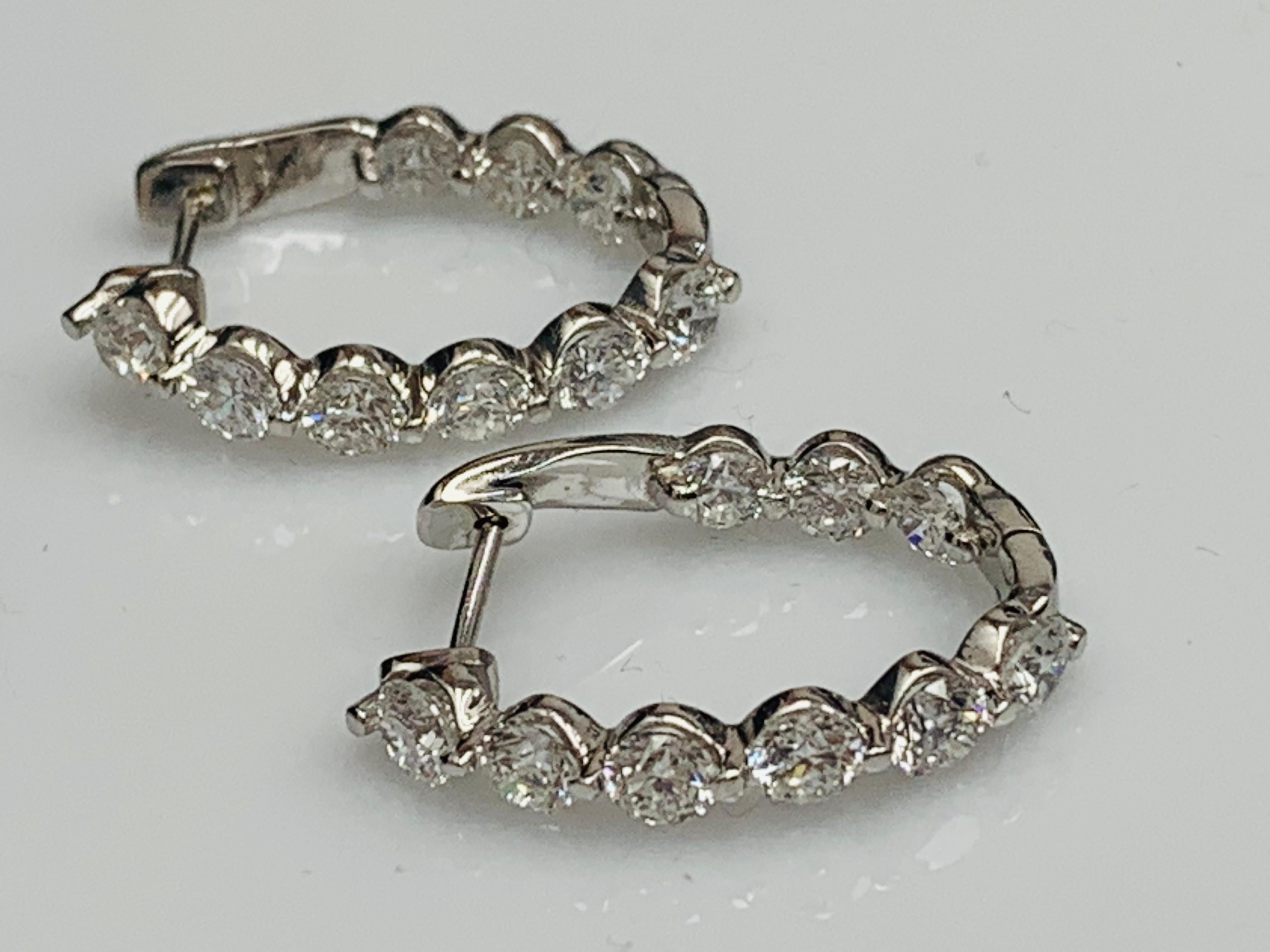 Modern 3.85 Carat Round Cut Diamond Hoop Earrings in 14K White Gold For Sale