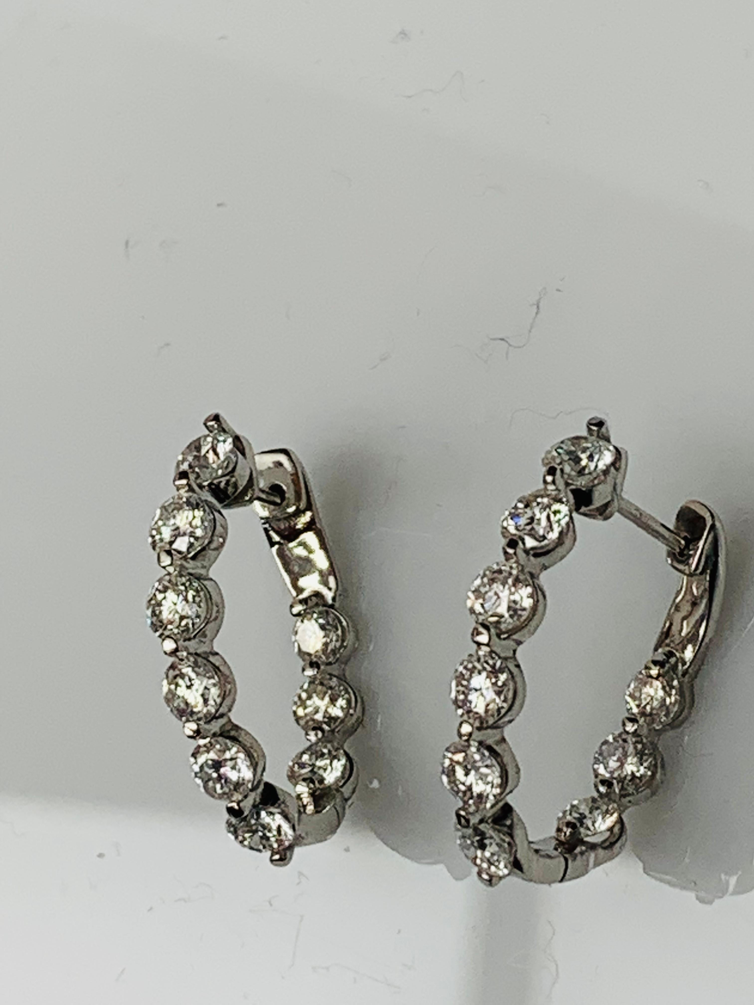 3.85 Carat Round Cut Diamond Hoop Earrings in 14K White Gold For Sale 1