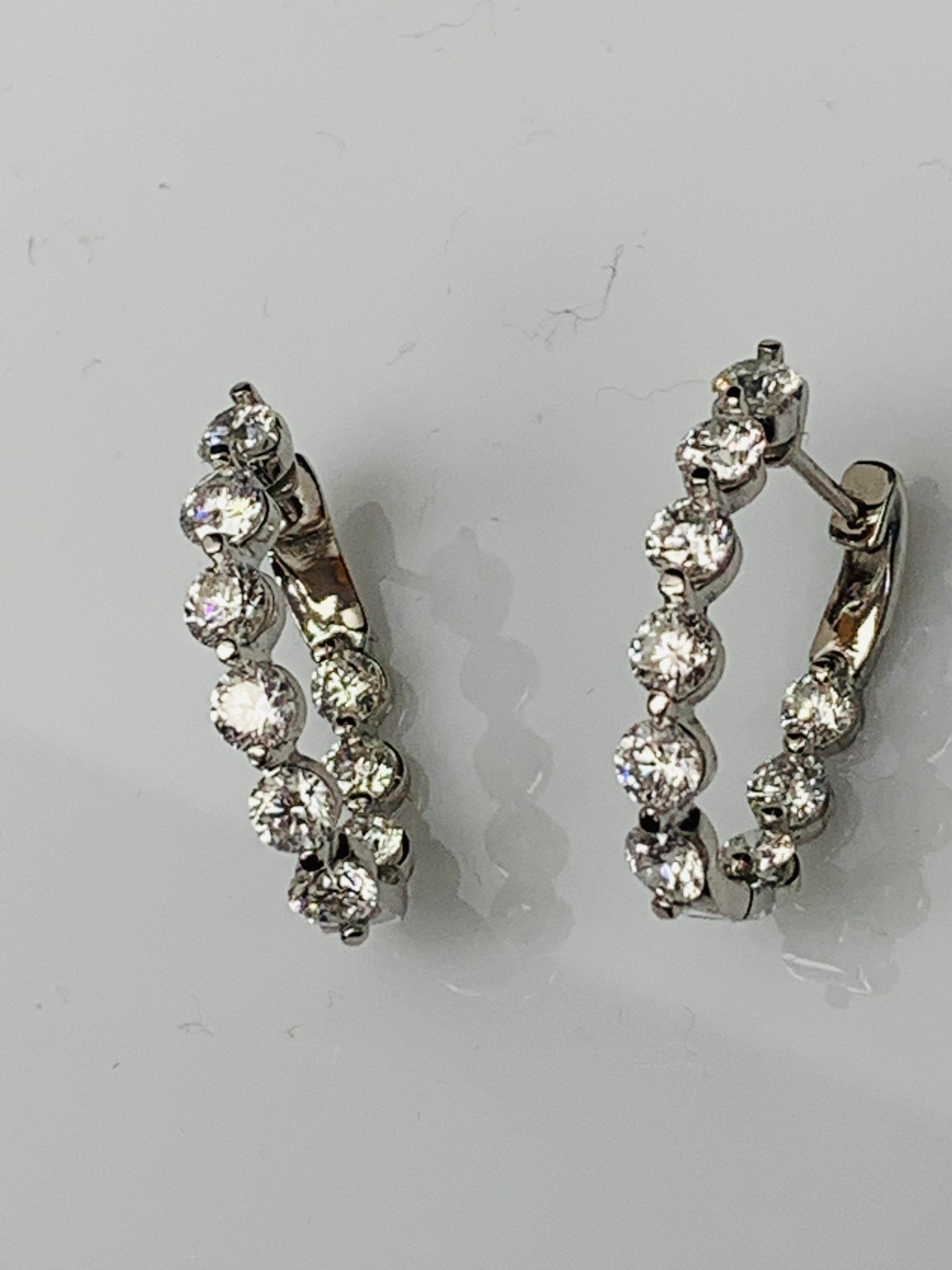 3.85 Carat Round Cut Diamond Hoop Earrings in 14K White Gold For Sale 2