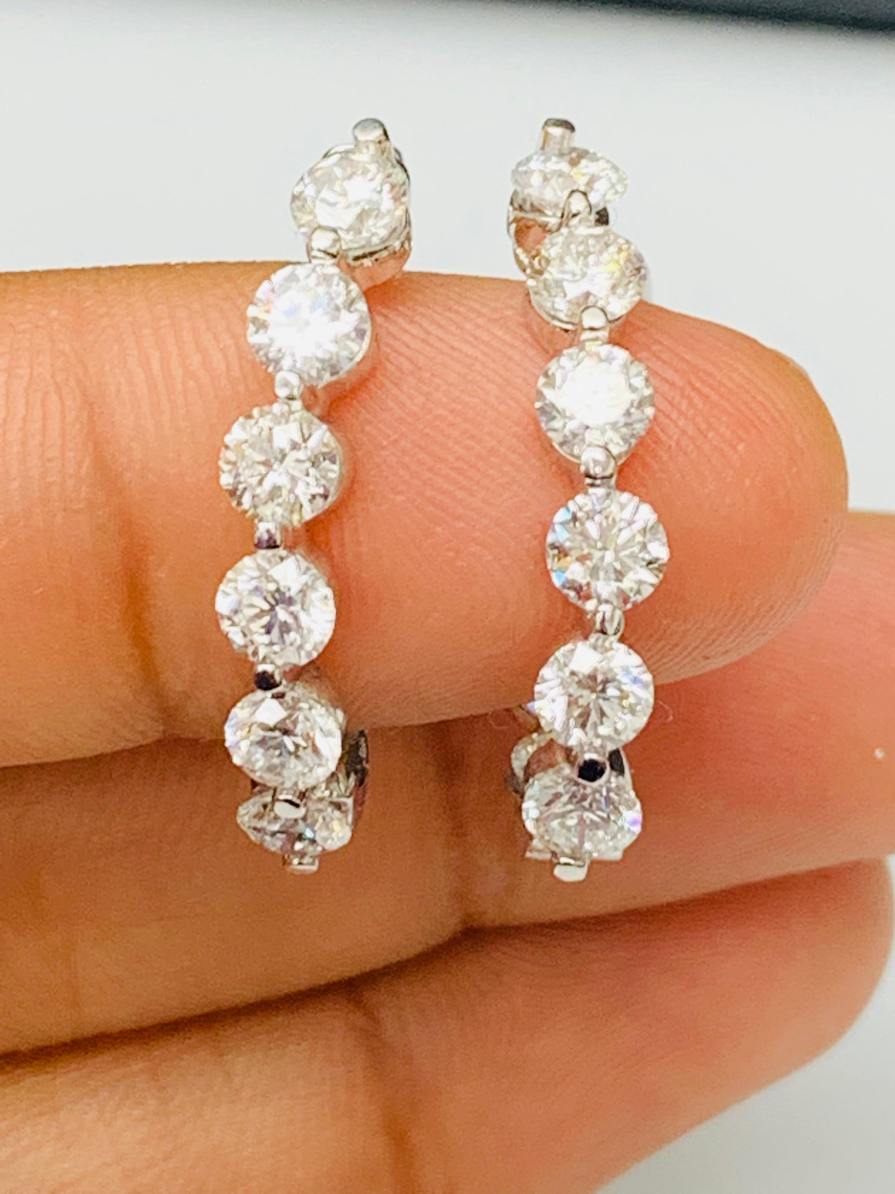 3.85 Carat Round Cut Diamond Hoop Earrings in 14K White Gold For Sale 4